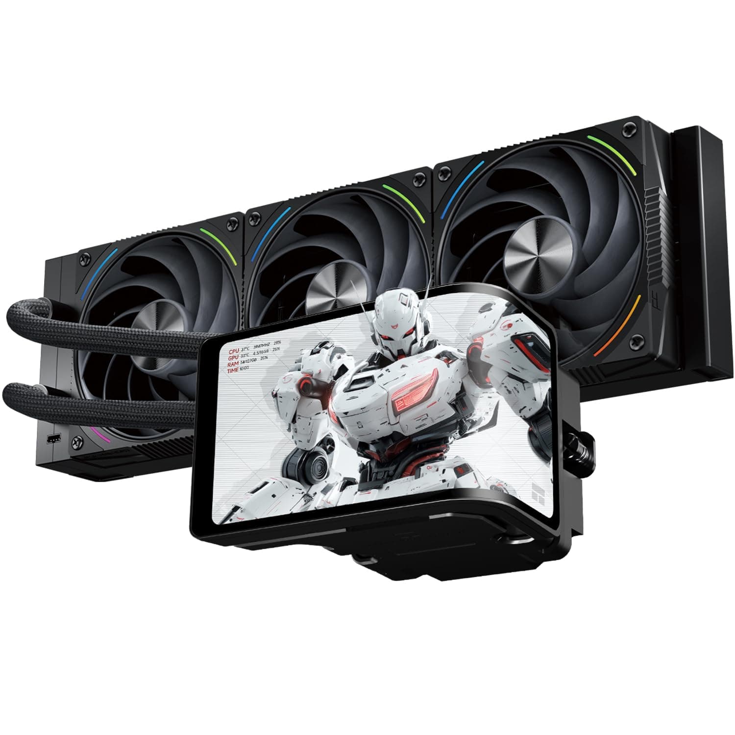 TR-Thermalright Wonder Vision 360 Turbo ARGB Black Liquid CPU Kühler, 6,67'' 3D Curved Bildschirm mit 2400x1080 Auflösung-Magnetisch, 360mm Aio Schwarz, für AM5,LGA1851/1700