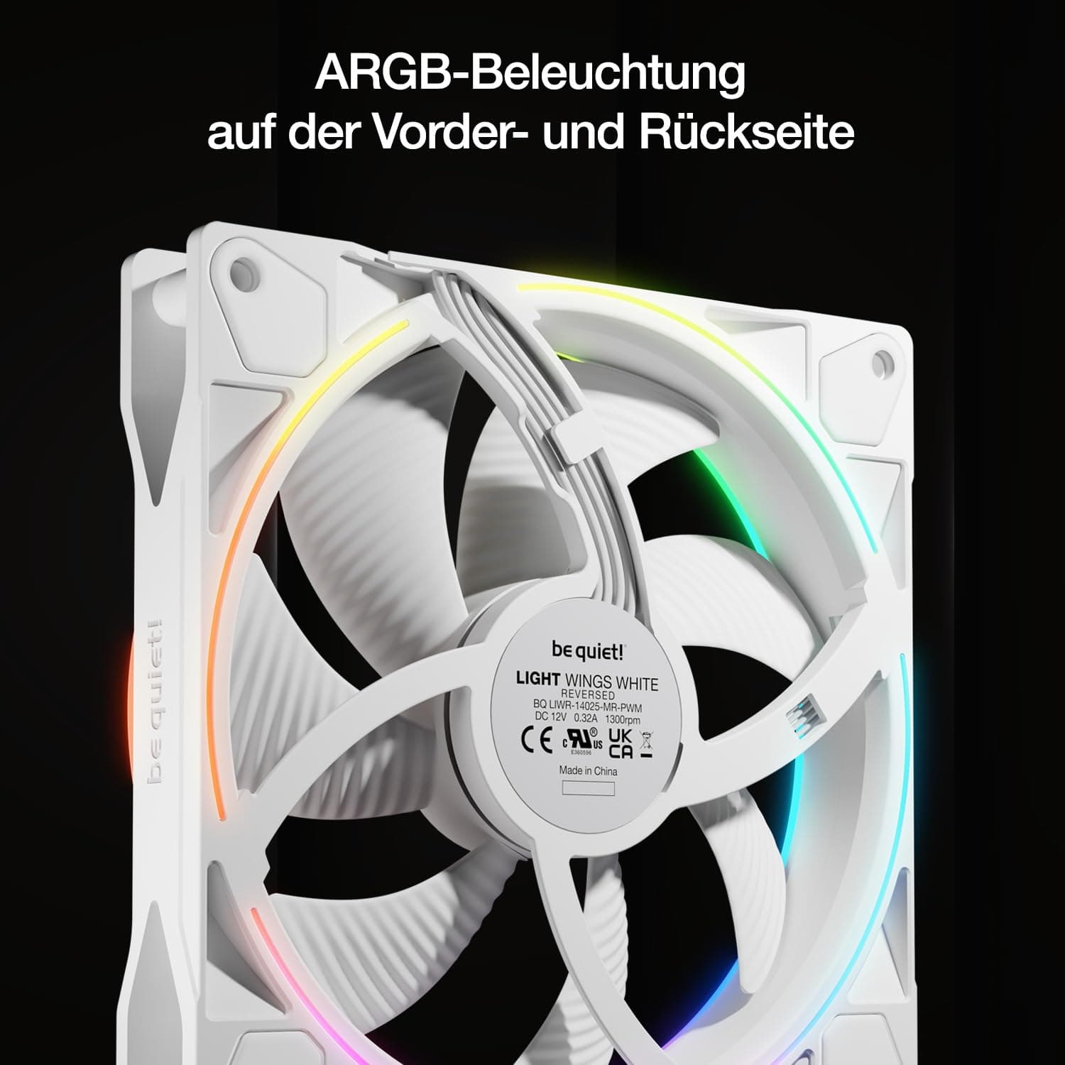 be quiet! Light Wings 140mm PWM Reverse White, 7 invertierte Lüfterblätter, hoher Airflow, ideal für die Seite oder am Boden des Gehäuses, ARGB-Beleuchtung, vielzählige Farben, sehr leiser Betrieb Bild 7