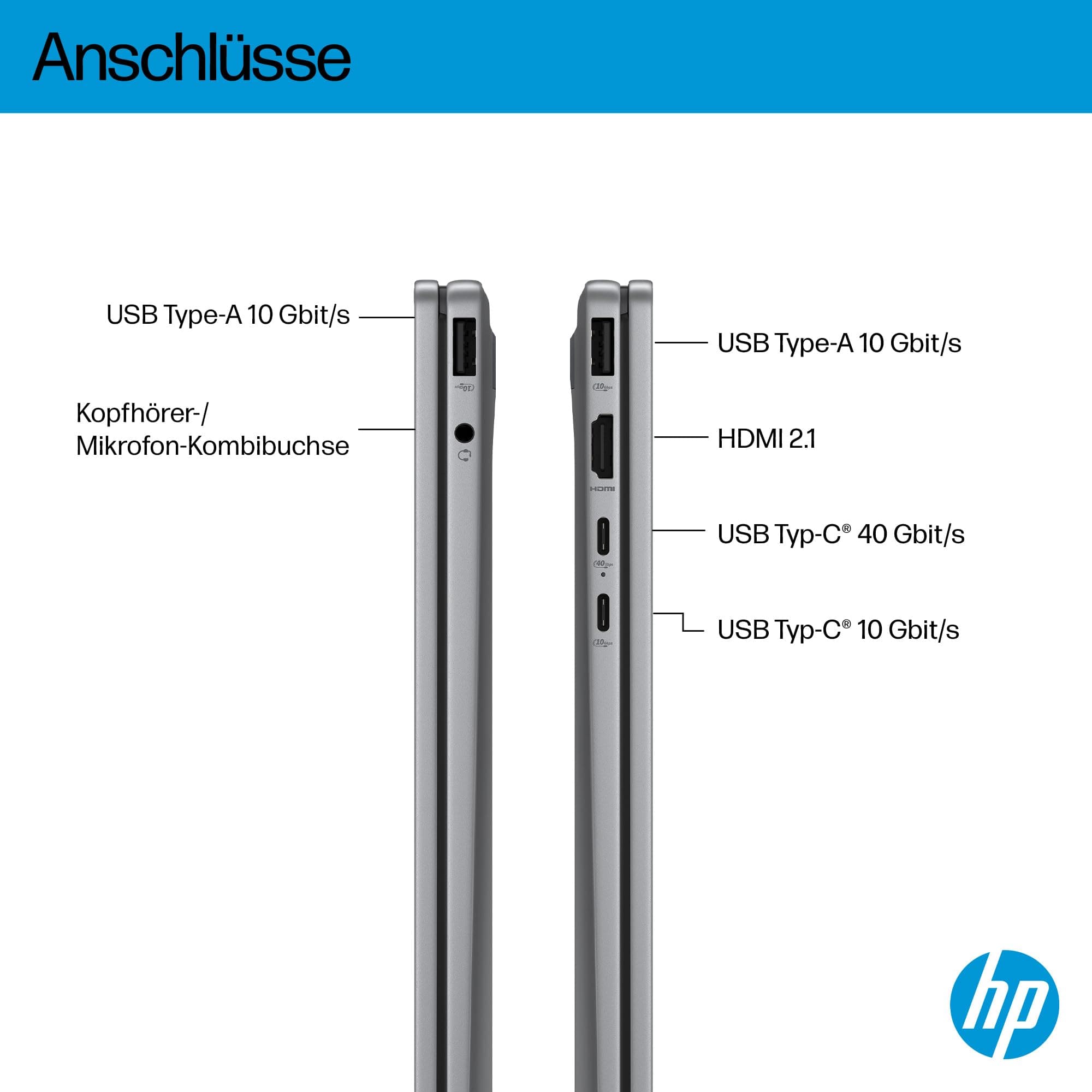 HP OmniBook X Flip 2-in-1 Laptop (14" 2K Touchscreen, AMD Ryzen AI 7, Copilot+, 16GB RAM, 512GB, Win11, QWERTZ) - Silber AMD Ryzen AI 7 350 512 GB SSD Bild 8