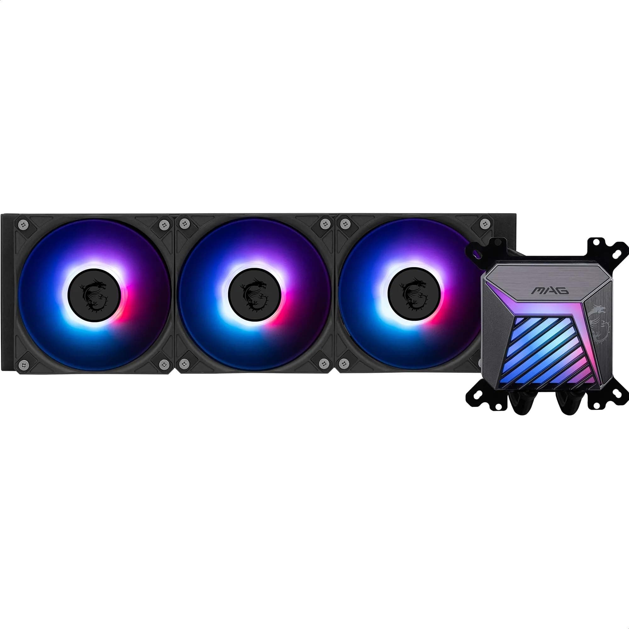 MSI MAG CORELIQUID A15 360 AIO CPU Liquid Cooler - Kupfersockel mit voller Abdeckung, verbessertes Wasserkanaldesign, ARGB GEN2, CycloBlade 9 Lüfter, Split-Flow Radiator, Lüfter mit Rifle-Lager Bild 2