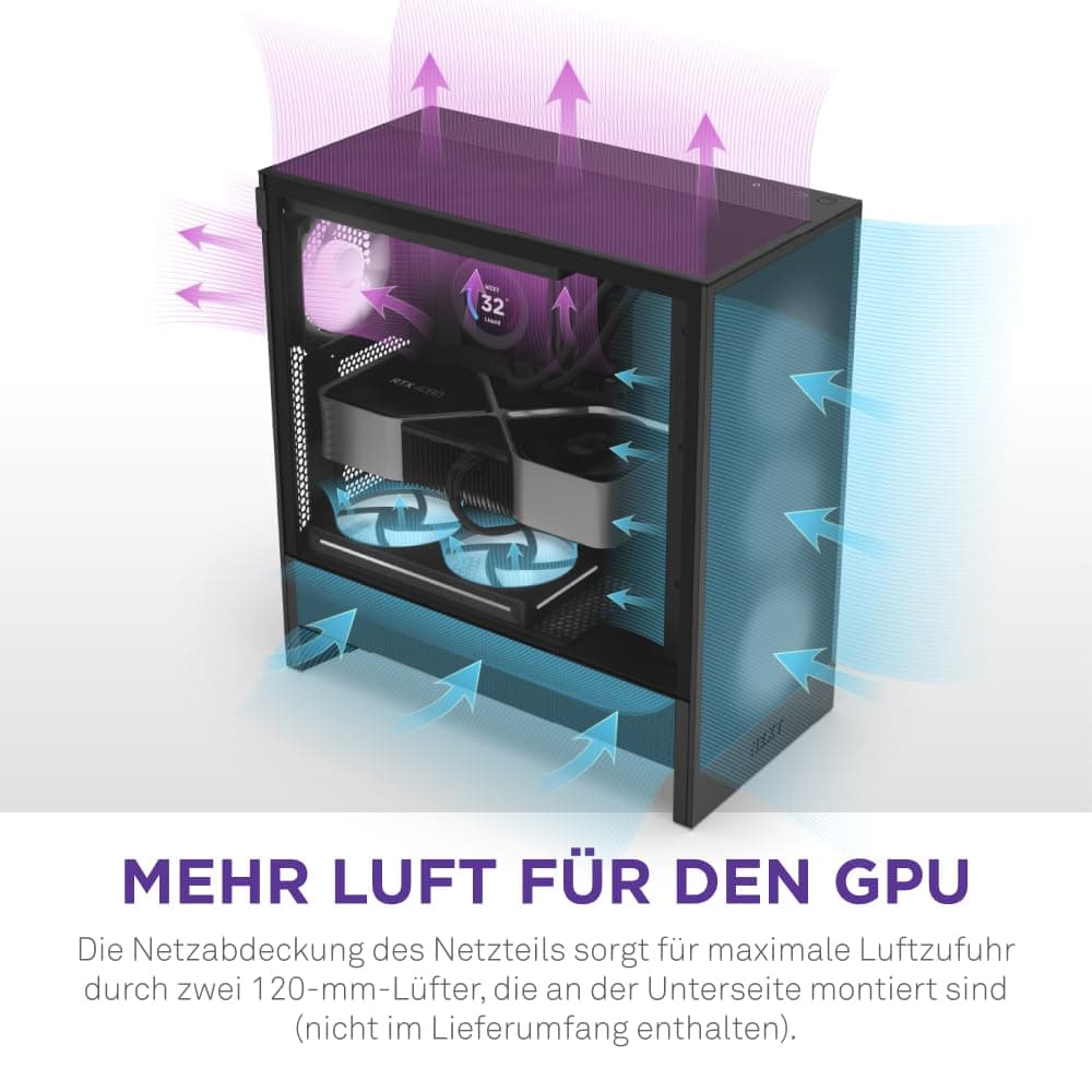 NZXT H5 Flow RGB - Compact ATX Mid-Tower PC Gaming Case - High Airflow - F360 RGB Core (CV) Included - 360mm Front & 240mm Top Radiator Support - Cable Management - Tempered Glass - Black Flow RGB Schwarz Bild 5