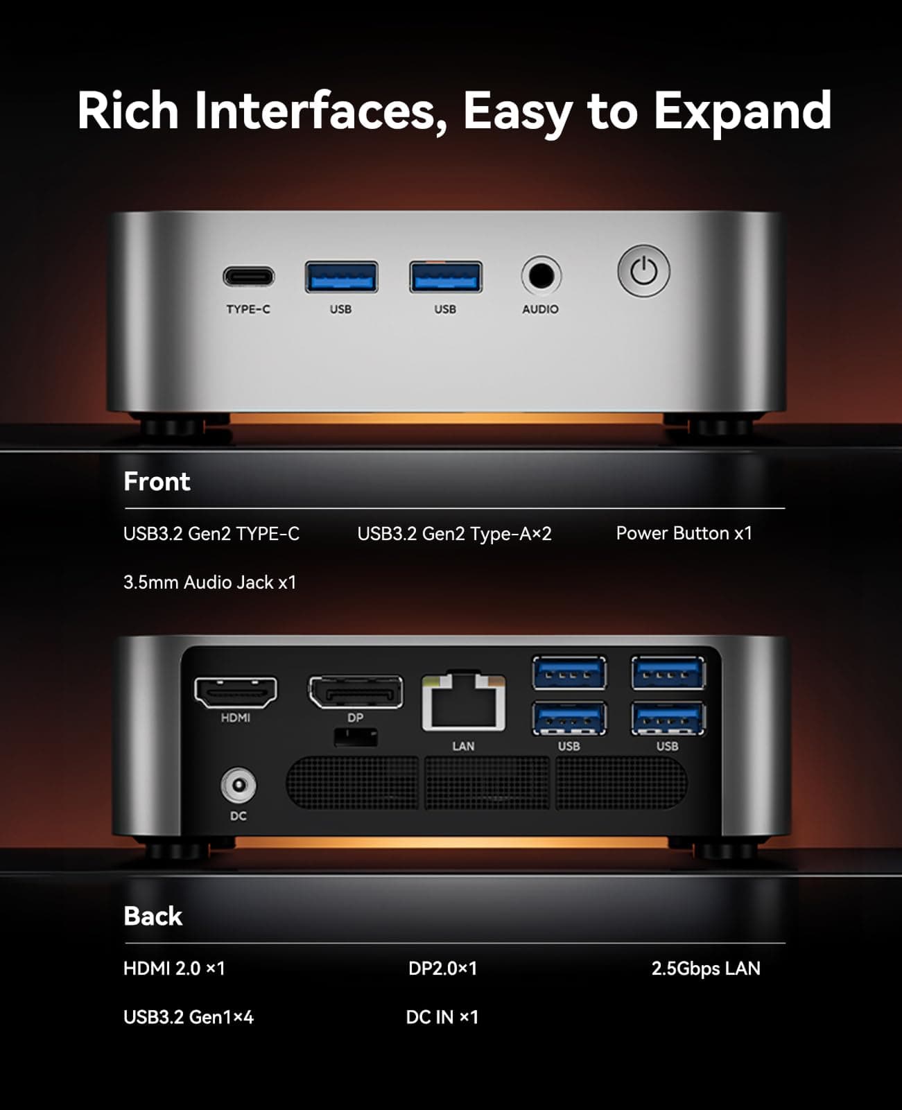 ACEMAGIC M1 Mini PC, AMD Ryzen 7 7735HS (8C/16T, bis zu 4.75GHz),16GB LPDDR5 (5500MT/s) 512GB MVME SSD Windows 11 Pro Mini PC mit AMD Radeon | 4K Triple Display |Type-C | WiFi6 | BT5.2 16 GB 512 GB Bild 8