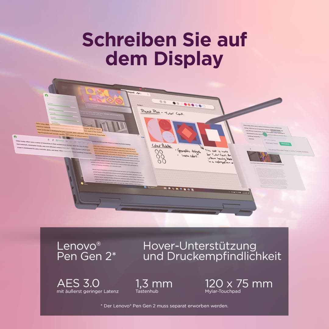 Lenovo IdeaPad 5 2in1 Laptop | 14" WUXGA Touch Display | AMD Ryzen 7 250 | 16GB RAM | 512GB SSD | AMD Radeon 780M | Windows 11 | QWERTZ | exkl. Farbe in Cosmic blau | 3 Monate Premium Care Bild 8