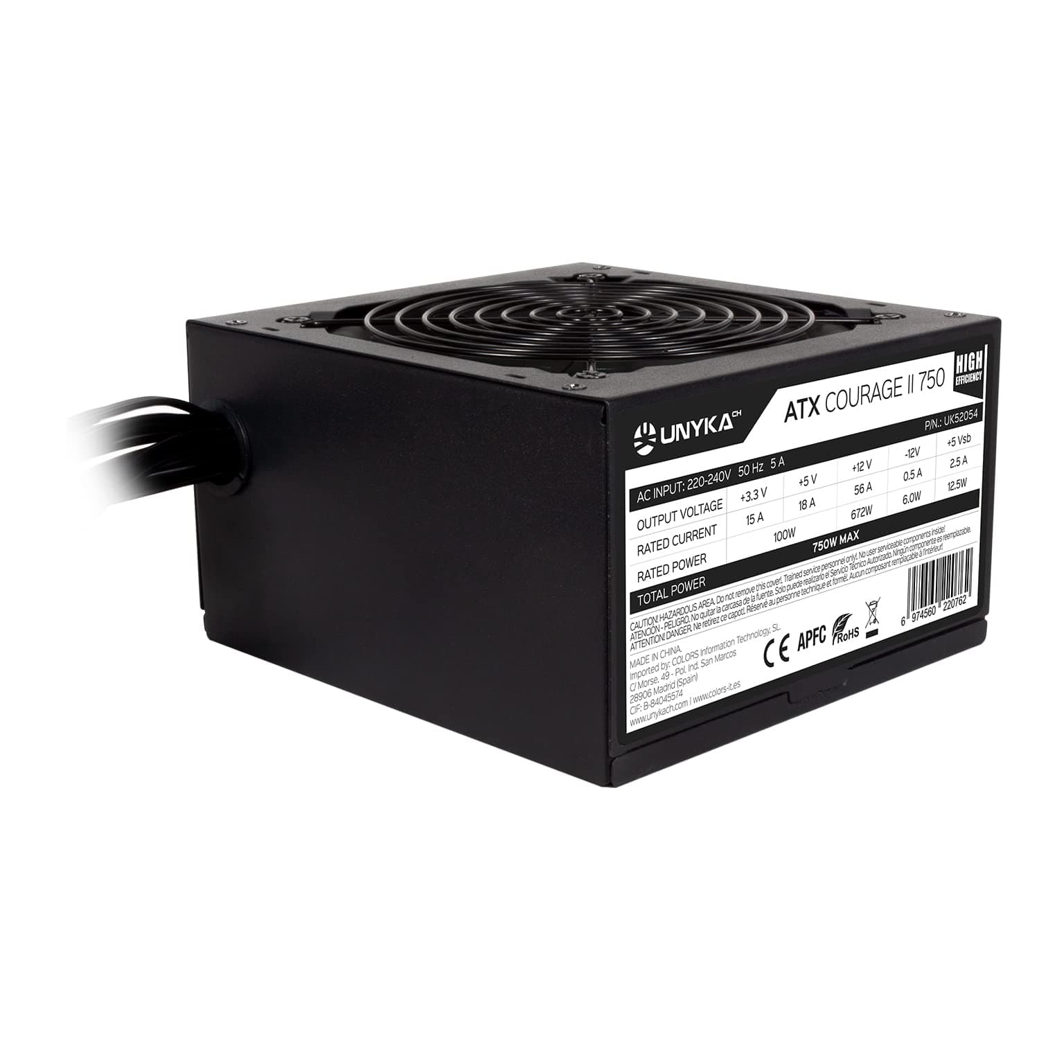 UNYKAch ATX Courage II Netzteil 750 W, hohe Effizienz, mit aktivem PFC und super leisem Ventilator, speziell für Profis und Gaming Bild 7