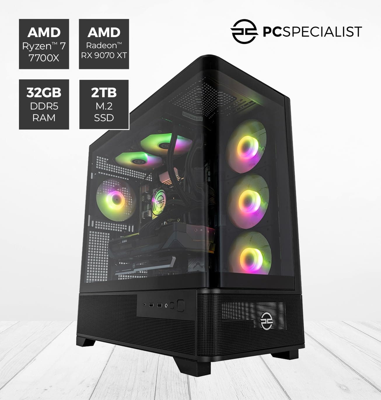 PCSpecialist Extreme Gaming PC - AMD Ryzen 7 7700X 4,50 GHz 8-Core, 32 GB DDR5 RAM, 16 GB AMD Radeon RX 9070 XT, 2TB M.2 SSD, Windows 11 Ryzen 7 7700X RX 9070 XT Bild 3