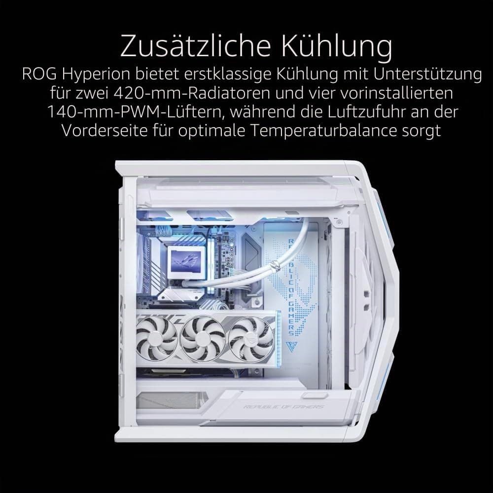 ASUS ROG Hyperion GR701 White E-ATX RGB Gaming Gehäuse weiß (420 mm Dual-Radiator-Unterstützung, 4x 140 mm-Lüfter, GPU-Halterung aus Metall, Aura Sync ARGB-Lüfter-Hub, 60W-Schnellladung, 2x USB-Typ-C) Bild 5