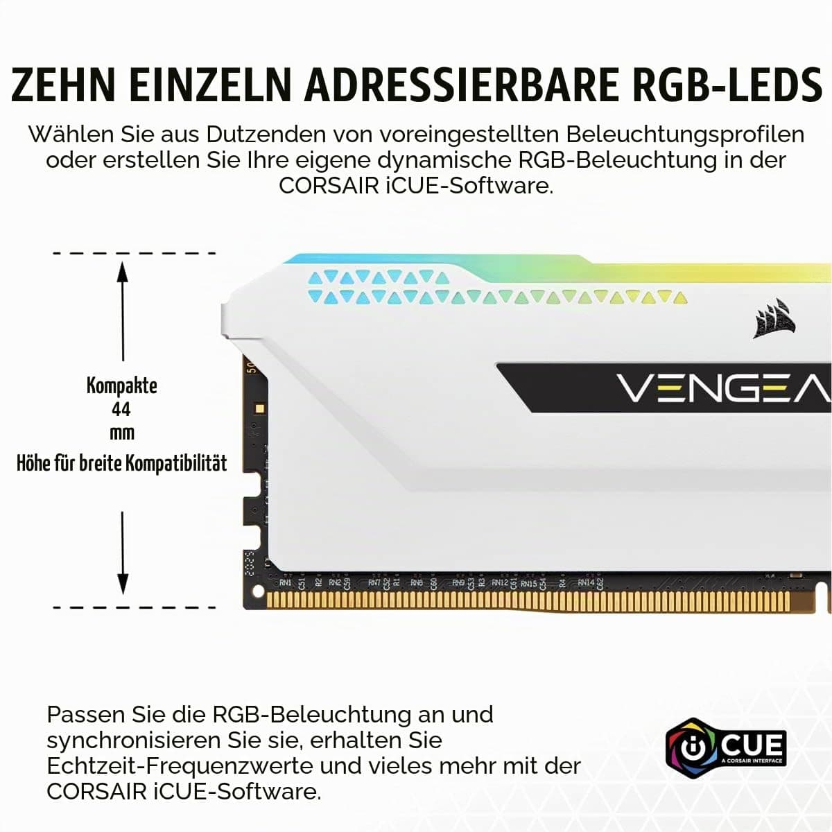 Corsair VENGEANCE RGB PRO SL 32GB (2x16GB) DDR4 Bis zu 3600MHz (PC4-28800) CL18 1.35V Desktop Memory - Weiß, CMH32GX4M2D3600C18W, 2 x 16 GB Bild 7