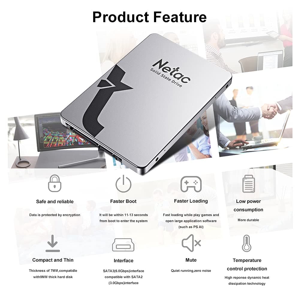 Netac Internes Solid State Laufwerk SSD 1TB, SSD Festplatte Intern Sata 3.0 2,5 Zoll für Laptop, PC, Desktop, (N530S, Aluminiumlegierung, Silber grau) Bild 5