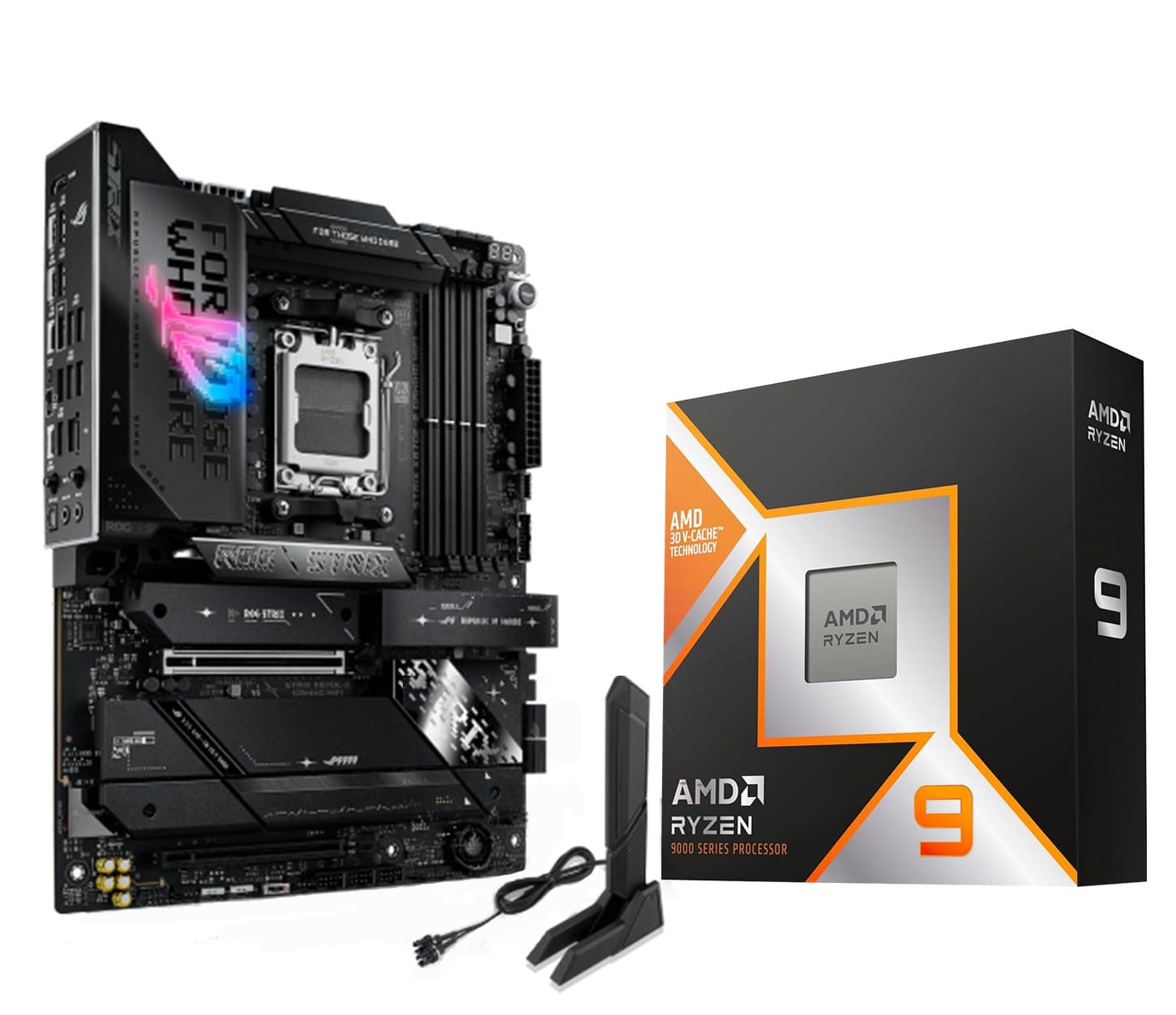 MICRO CENTER AMD Ryzen 9 9950X3D CPU Prozessor mit ASUS ROG Strix X870E-E R2 Gaming WiFi ATX Motherboard (WiFi 7, 5X M.2, PCIe 5.0, USB4 Type-C) AMD Ryzen 9 9950X3D+ ASUS X870E-E ROG Strix WF R2