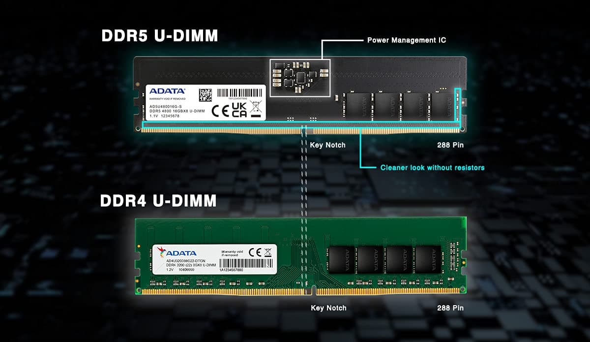 ADATA Premier, 8 GB, DDR5, 4800 MHz (PC5-38400), CL40, 1,1 V, ECC, DIMM Memory, AD5U48008G-S, Schwarz Bild 7