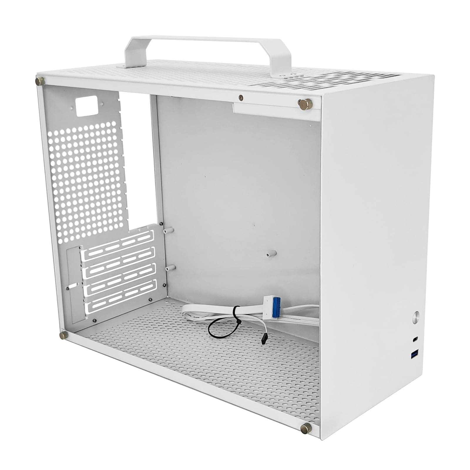 V500 Mini Tragbares M-ATX/ITX Computergehäuse, Mini-Tower-Gehäuse, Vollseitiges transparentes Acryl-DIY-Desktop-Gehäuse mit Griff, unterstützt 320 mm GPU-Größe(Weiß-2.0) Bild 2