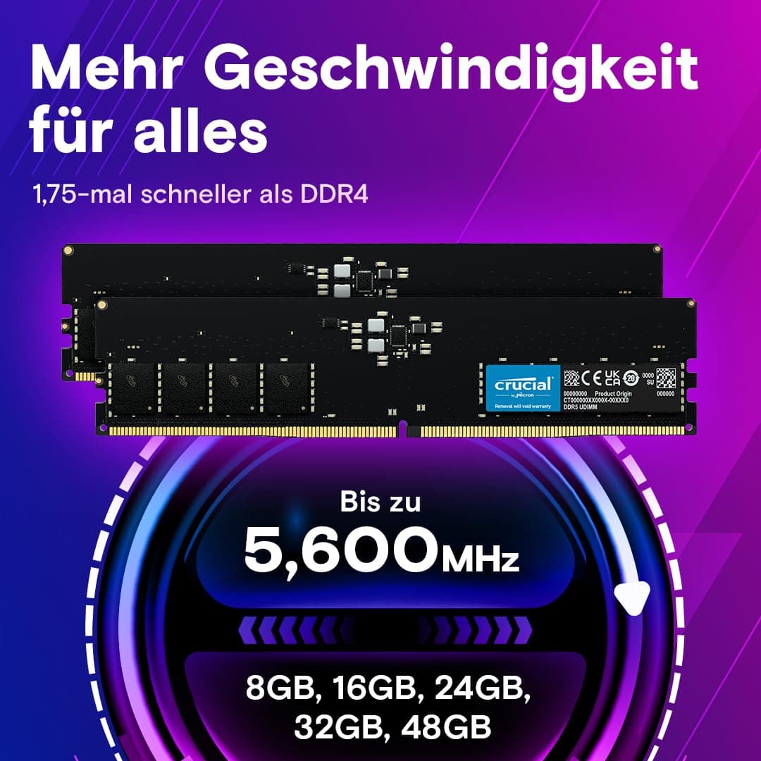 Crucial DDR5 RAM 64GB Kit (2x32GB) 4800MHz, PC Computer Arbeitsspeicher, CL40 - CT2K32G48C40U5 Bild 5
