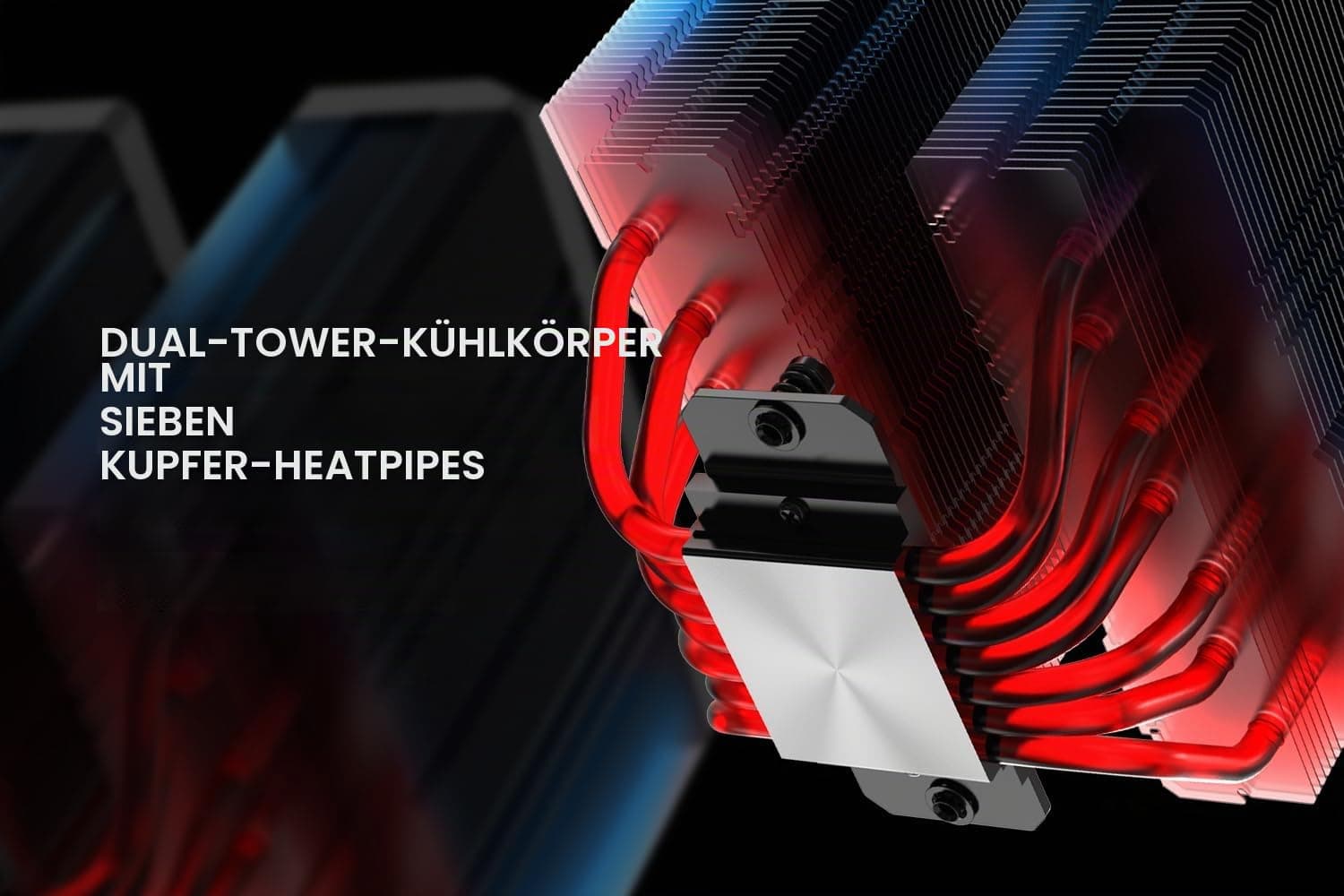 ID-COOLING FROZN A720 BLACK - Schwarzer Dual-Tower Luft-CPU-Kühler, 163mm Höhe, 7×Ф6mm Heatpipes, Dual 140x140x25mm FDB-Lüfter, TDP 300W, Intel LGA1700/1851/1200/115X/20XX; AMD AM4/AM5 Bild 3