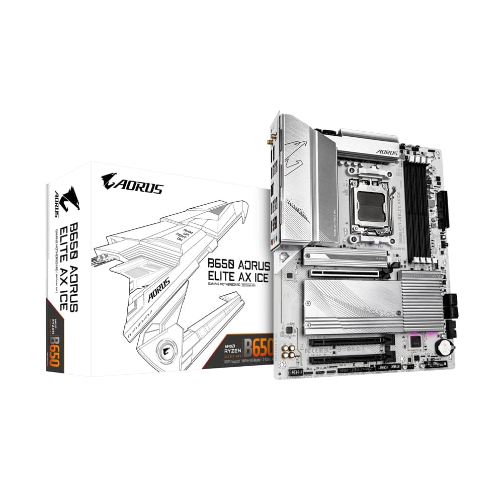 GIGABYTE B650 AORUS ELITE AX ICE Mainboard – Unterstützt AMD Ryzen 9000 CPUs, 12+2+2 Phasen digitales VRM, bis zu 8000 MHz DDR5 (OC), 1xPCIe 5.0 + 2xPCIe 4.0 M.2, Wi-Fi 6E, 2.5GbE LAN, USB 3.2 Gen 2x2 Bild 2