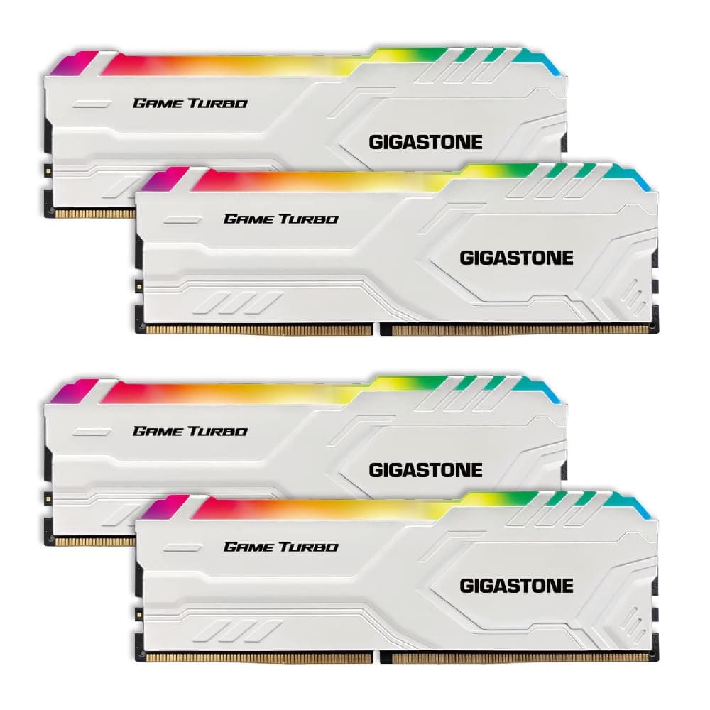 【RGB DDR4 RAM】 GIGASTONE Game Turbo 64GB Kit(4x16GB) DDR4 3200MHz PC4-25600 CL16-18-18-40 Intel XMP 2.0 AMD Ryzen 1.35V UDIMM 288Pin Nicht-ECC ungepuffert Desktop Hochleistung Arbeitsspeicher-Weiß 4x16GB Weiß DDR4 3200 MHz für Desktop