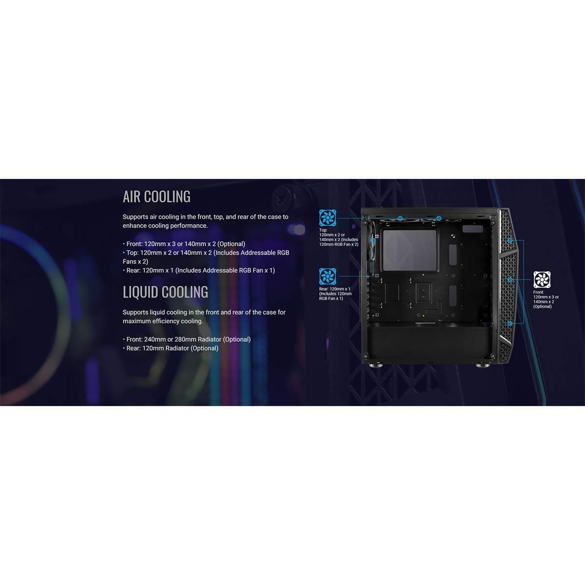AeroCool KLAW, PC-Gehäuse, ATX, Gehärtetes Glas, Front RGB, 3 RGB-Lüfter, schwarz, única Bild 7