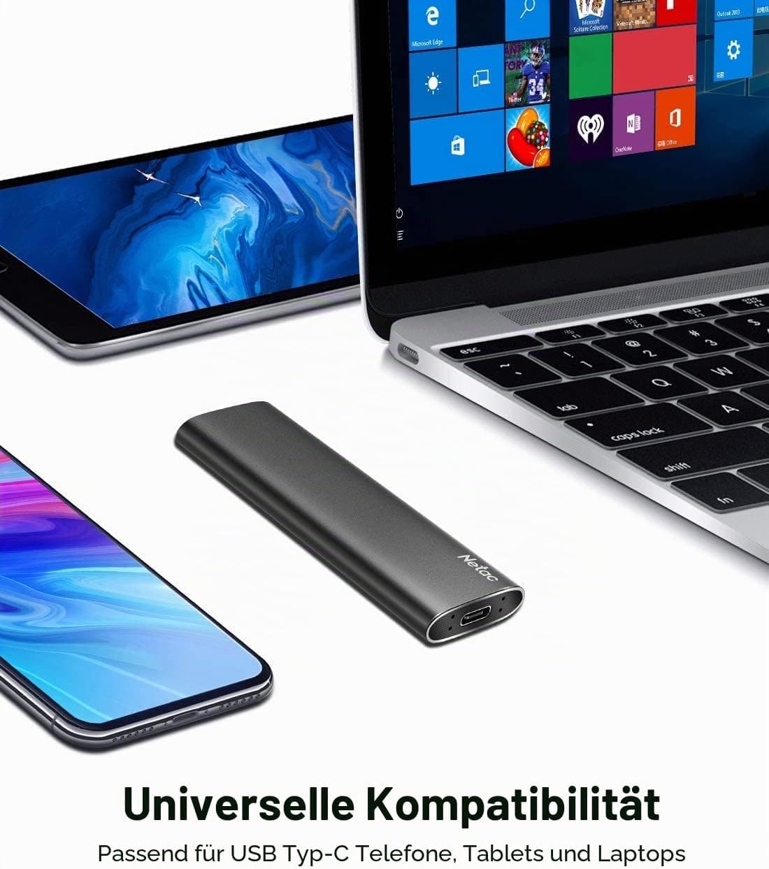 Netac USB Externe Festplatte SSD 250GB External High Speed USB c 3.2 g2 Aluminium - Portable SSD 250 GB Bild 7