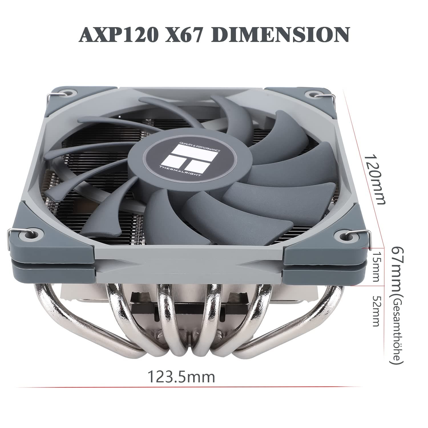 Thermalright AXP120-X67 Low-Profile-CPU-Luftkühler mit recht 120-mm-TL-C12015-PWM-Lüfter, 6 Heatpipes, 67 mm Höhe, für AMD AM4 AM5/Intel LGA 1700/1150/1151/1155/1200/1851(AXP120 X67) Bild 3