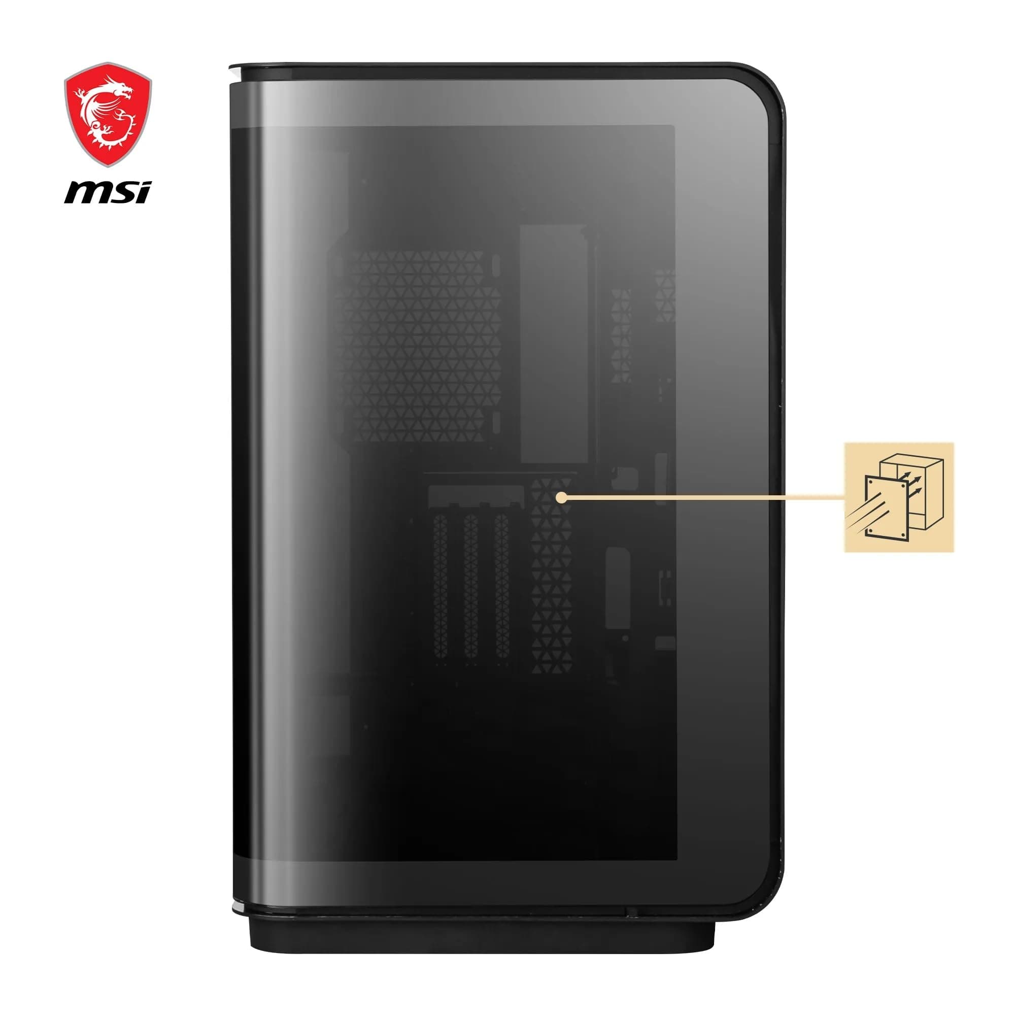 MSI MEG Maestro 700L PZ Mid-Tower PC-Gehäuse - E-ATX, vertikale GPU-Halterung & PCIe 4.0 Riser-Kabel, GPU-Halterung, einteiliges Aluminium, 270° gebogenes Hartglas-Panel, USB Typ-C (20Gbps) Bild 4