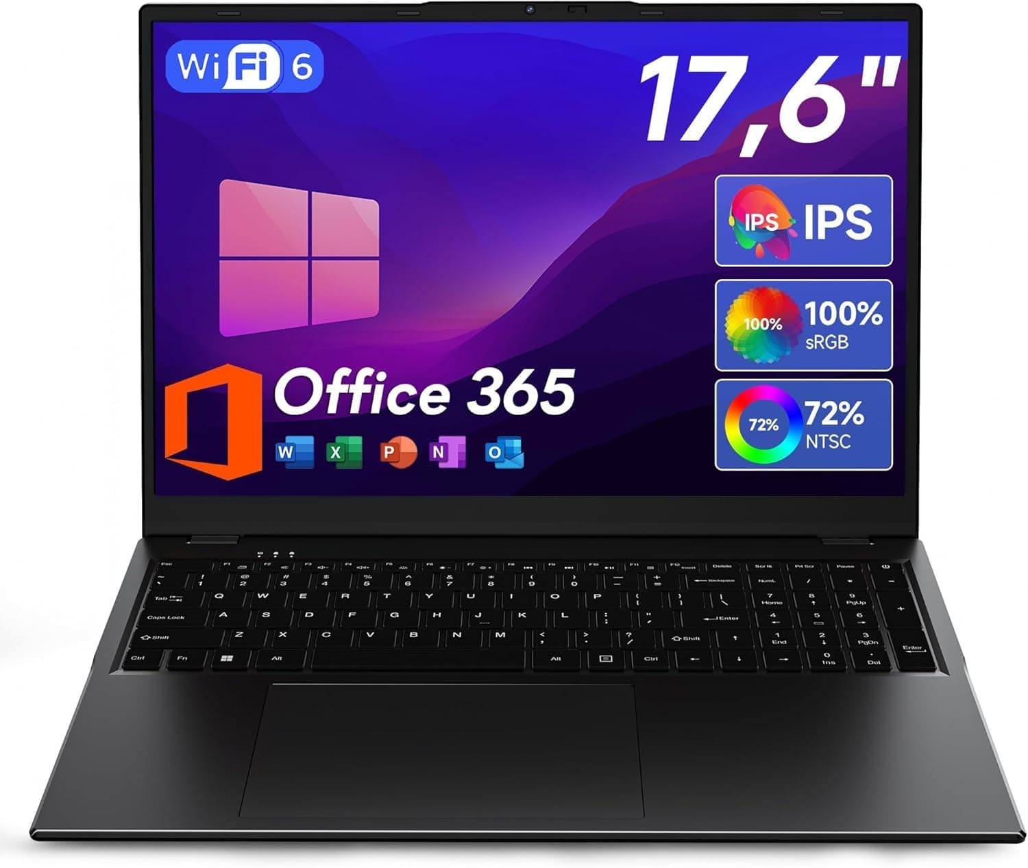 jumper Laptop 17,6 Zoll, N95 CPU, 16GB RAM 512GB SSD + 128GB eMMC, 100% sRGB FHD Display, QWERTY Leuchtende Tastatur, mit Deutscher Tastaturfolie, 7000mAh, WiFi-6, Notebook für Studenten Tiefschwarz 17.6 Zoll