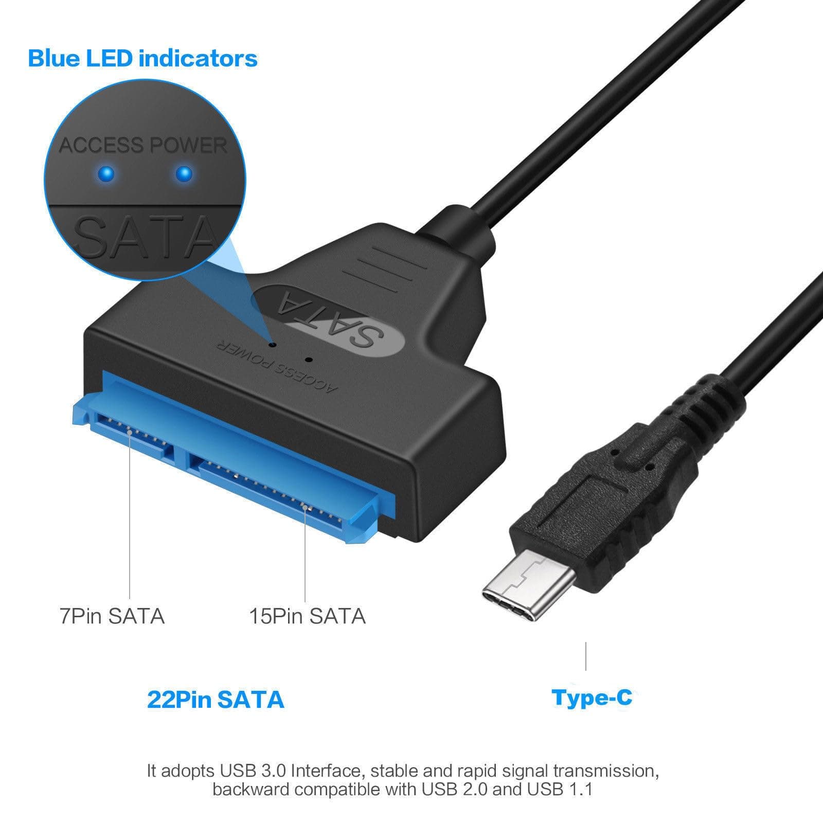 NTQinParts USB 3.1 Typ C auf SATA III HDD SSD 2,5 Zoll Festplattenadapterkabel 22-Pin UASP für Samsung 870 EVO SATA III SSD 2,5 Zoll internes Solid State Drive 250GB 500GB 1TB 2TB 4TB Bild 5