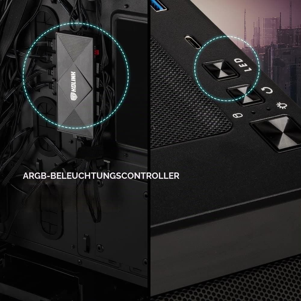 Kolink Citadel Mesh ARGB Midi-Tower PC Gehäuse E ATX Gehäuse RGB PC-Gehäuse, Tempered Glass Computergehäuse für PC, Midi Tower, PC Hülle mit Lüfter, Computer Gehäuse… 4x ARGB-Lüfter vorinstalliert Schwarz Bild 4