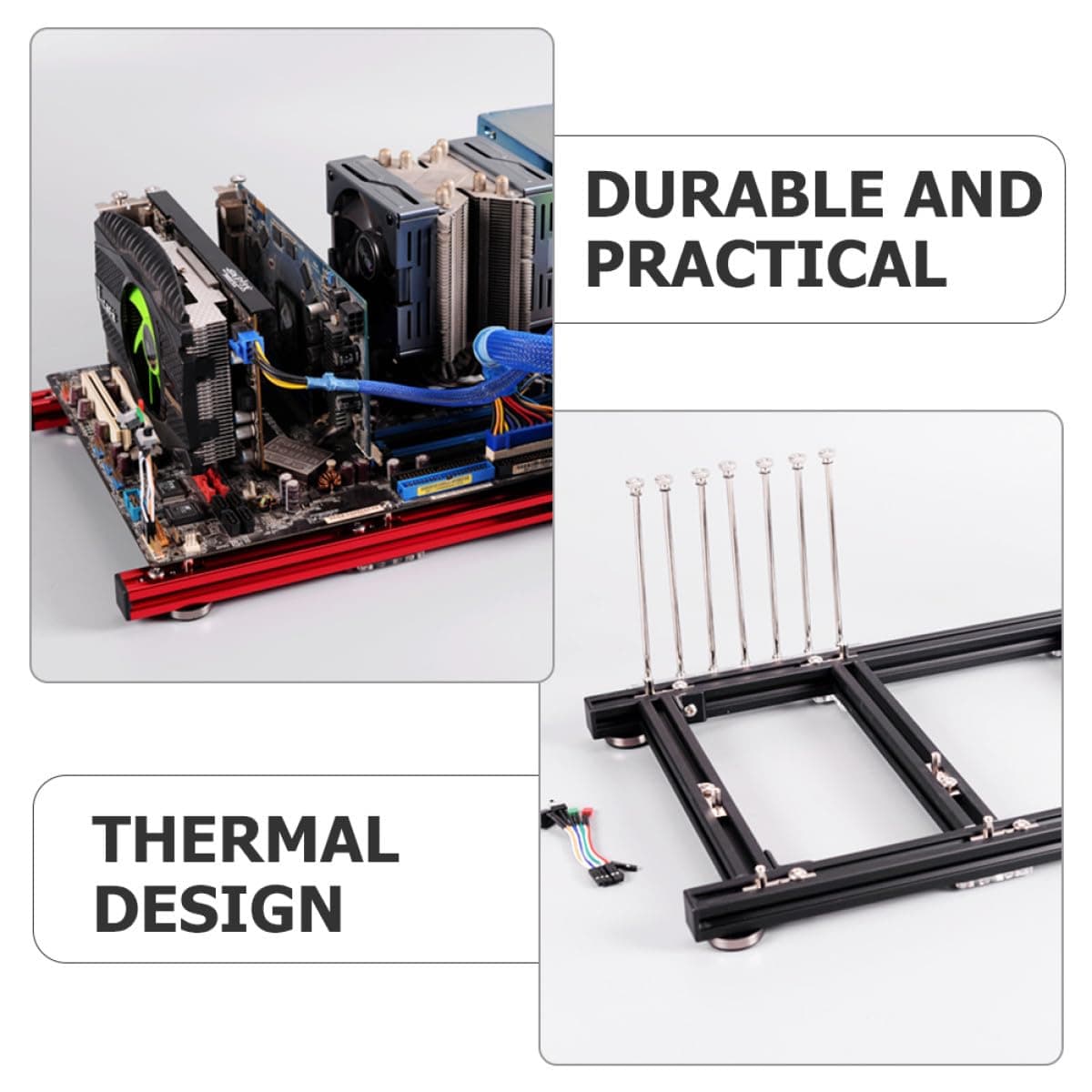 KICHOUSE Offenes ATX Computergehäuse Selbstgemacht Design aus Aluminium mit 7 Pci Steckplätzen und Kühlung im Open Air Stil für Mainboards und Gaming Pcs Bild 5