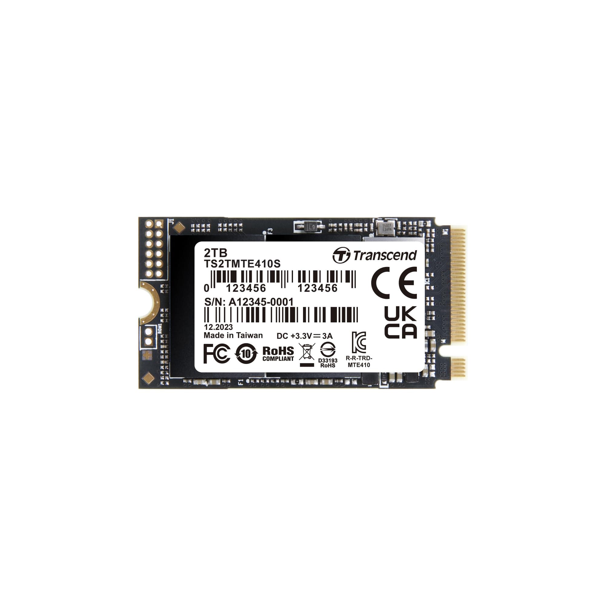 Transcend MTE410S 2TB M.2 2242 NVMe PCIe Gen4x4, 3D NAND, DRAM-Less, Bis zu 5,000/4,300 mb/s, Interne SSD für Gaming-Handhelds, Ultrabooks und NUC