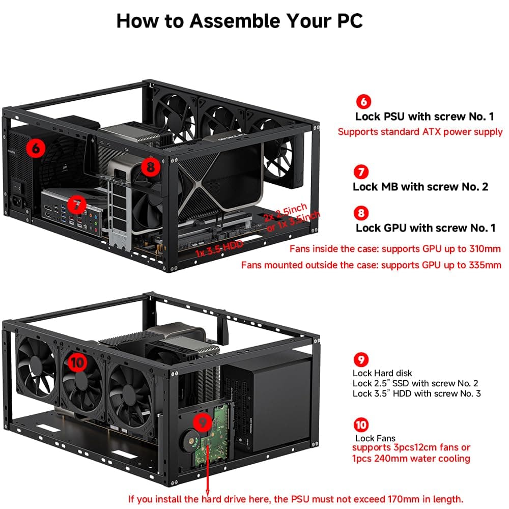 PC Test Bench, Open Air PC Gehäuse, Open Frame Computer Chassis, Techbench Server Rack Mount PC Gehäuse für ETAX ATX MATX ETAX X79 X99 Micro ATX Motherboards (stapelbar) Bild 7