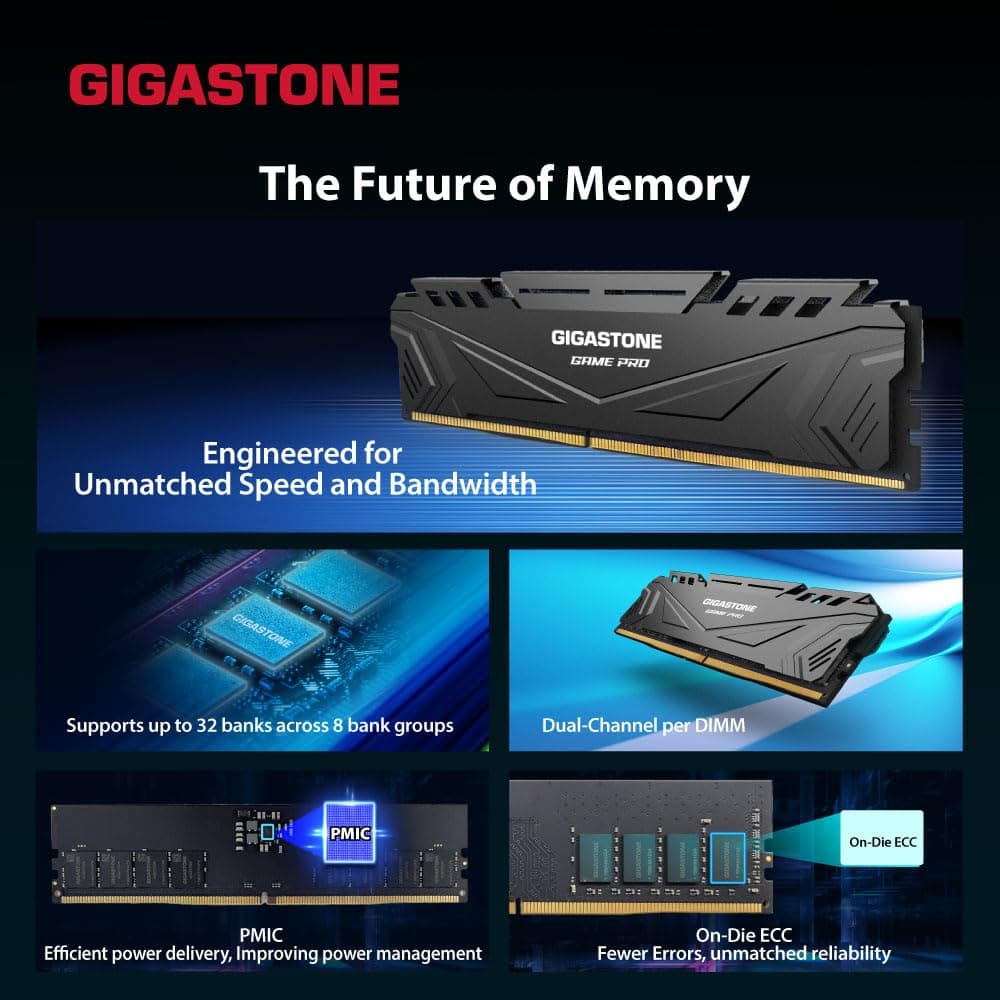 【DDR5 RAM】GIGASTONE Game PRO 128GB Kit (4x32GB) DDR5 6400MHz PC5-51200 CL40-40-40-84 Intel XMP 3.0 AMD Expo 1.35V UDIMM 288 Pin Unbuffered Non ECC High Performance Gaming Desktop Memory - Schwarz Bild 7