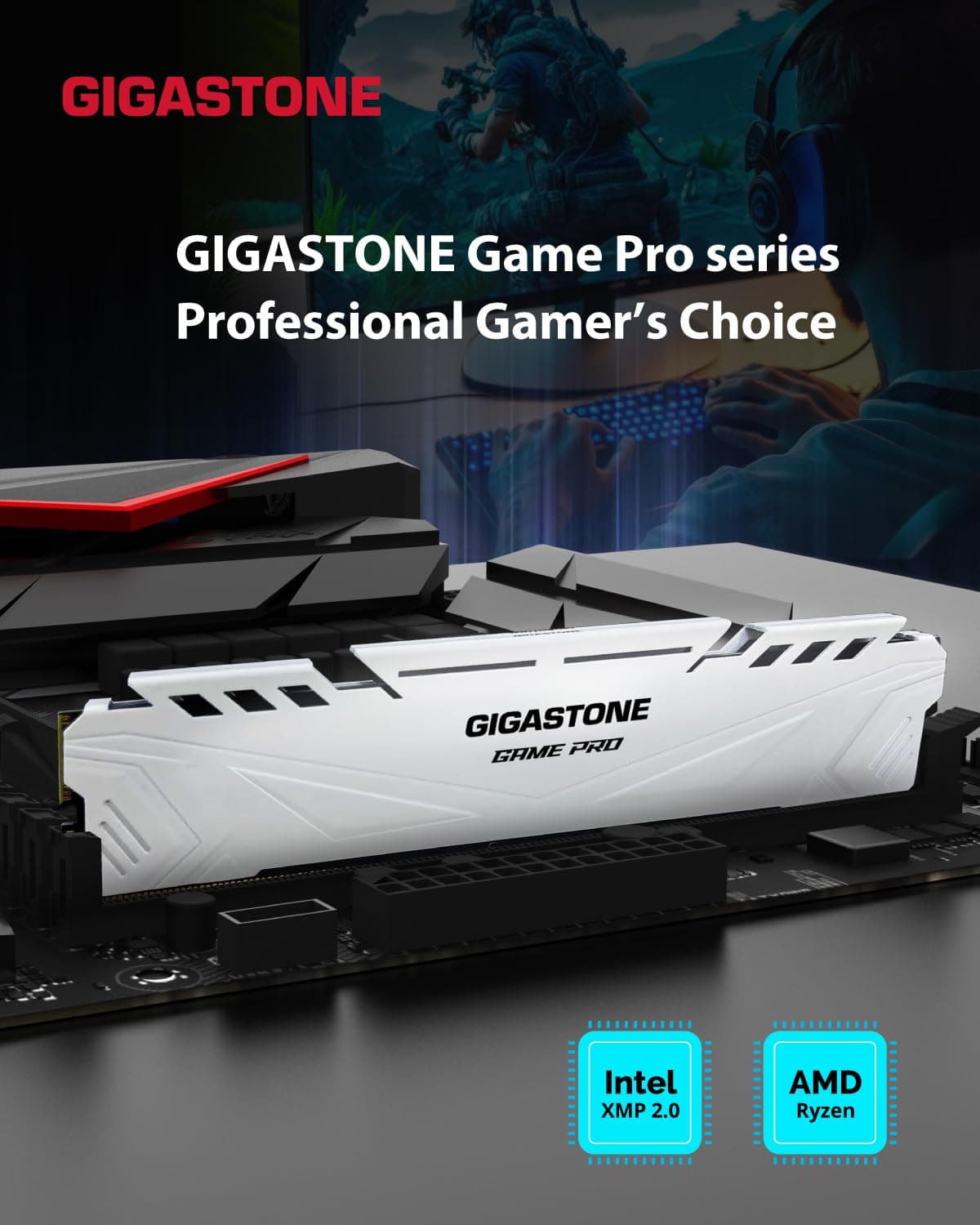 【DDR4 RAM】 GIGASTONE Game PRO 32GB Kit(2x16GB) DDR4 3200MHz PC4-25600 CL16-18-18-40 Intel XMP 2.0 AMD Ryzen 1.35V UDIMM 288Pin Nicht-ECC ungepuffert Desktop Hochleistung Arbeitsspeicher RAM-Weiß Bild 3