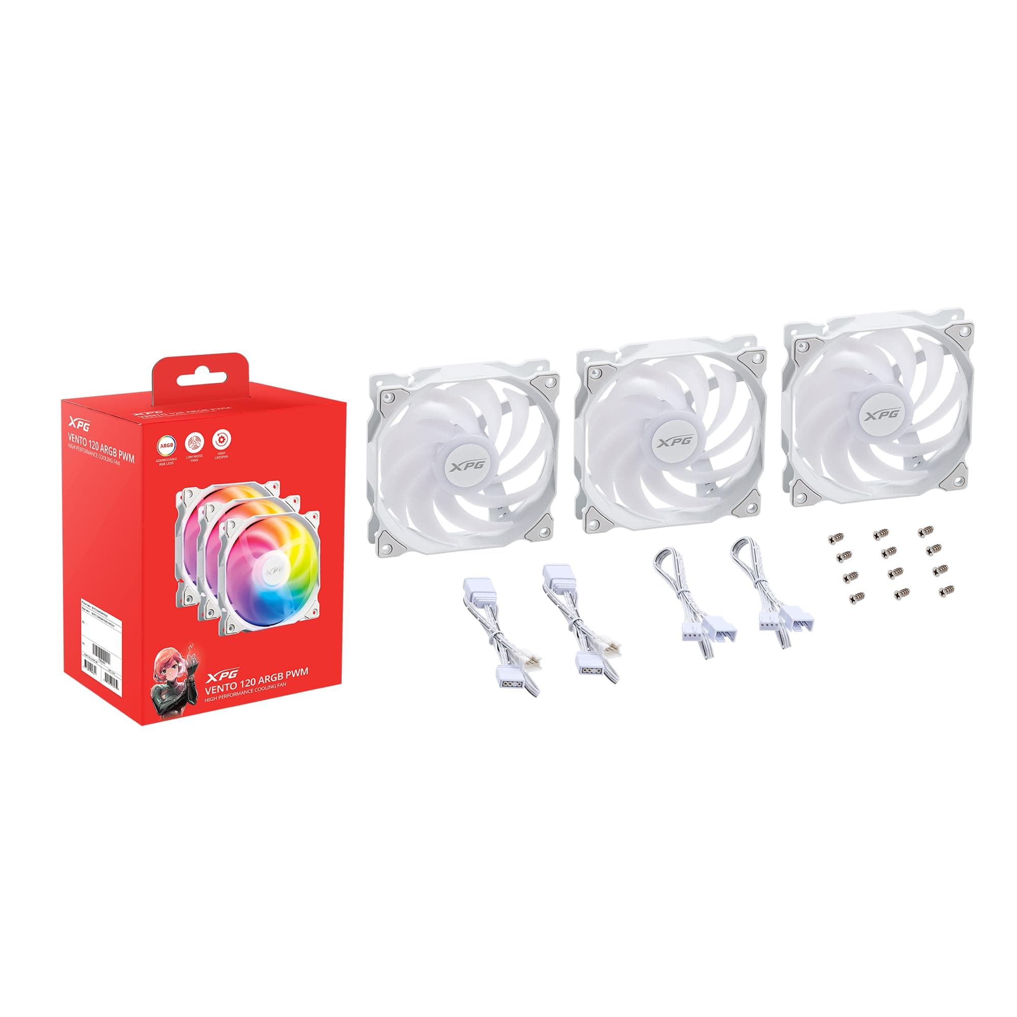 XPG Vento 120 ARGB Gehäuselüfter – 120mm, 45,3 CFM, 1200 RPM, 9 adressierbare RGB-LEDs, Rifle Bearing, 3-Pin, leise 23 dBA, kompatibel mit ASUS Aura Sync, MSI Mystic Light, Gigabyte RGB Fusion Bild 2