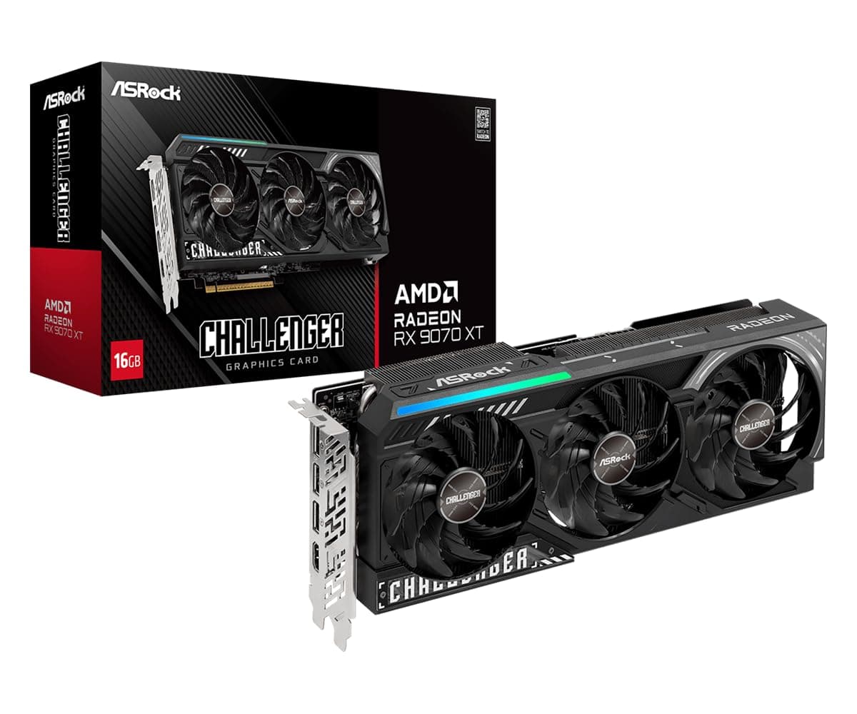 ASRock Radeon RX 9070 XT Challenger 16 GB OC-Grafikkarte, AMD RDNA 4 Architektur, 2970 MHz Boost Clock, 16 GB GDDR6, PCIe 5.0, DisplayPort 2.1a, HDMI 2.1b, Triple Cooling Bild 2