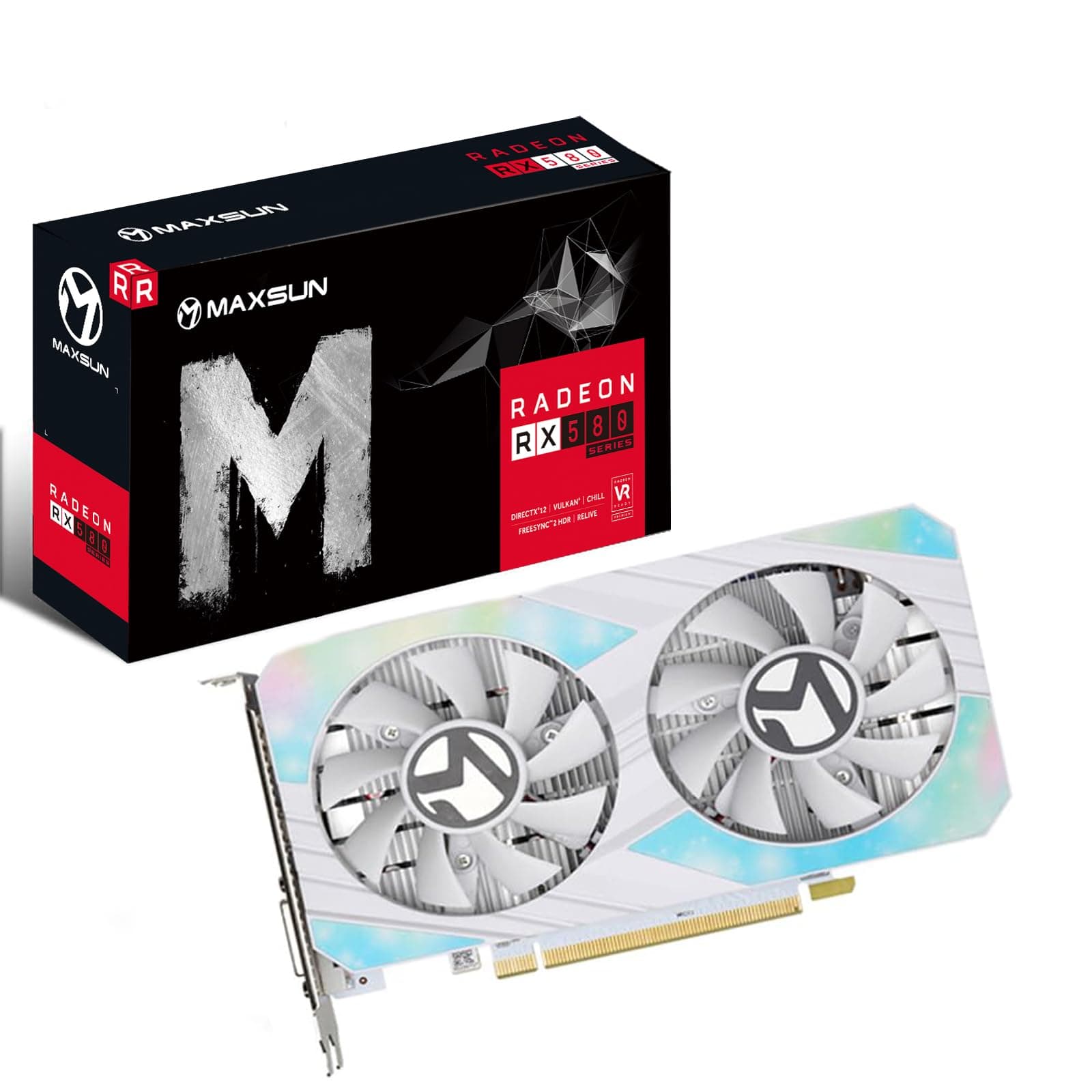 maxsun Grafikkarten AMD Radeon RX 580 8GB 2048SP GDDR5 Computer Video Grafikkarte GPU für PC Gaming 4K Dekodierung 256 Bit DirectX 12 DVI, HDMI, DisplayPort Multi-Monitore erweitern weiß