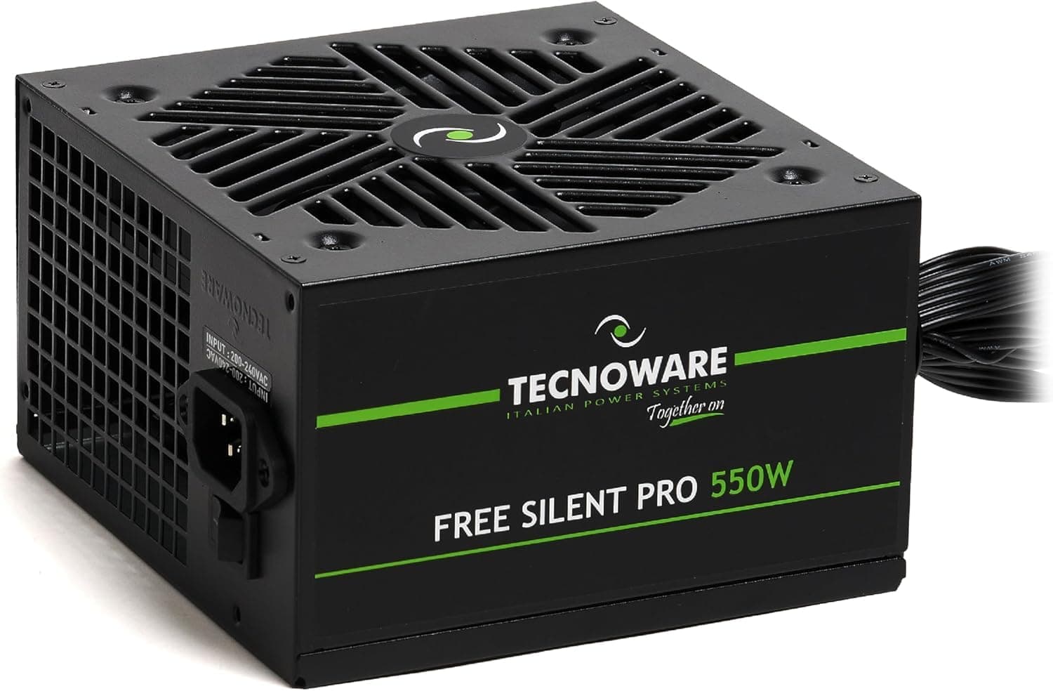 Tecnoware Netzteil Free Silent PRO 550 für erweiterte PCs mit NVIDIA GeForce GTX - RTX Grafikkarte, leiser Lüfter, PCI-E Anschlüsse, CPU 4+4, SATA, Molex 550W ATX PCI-E