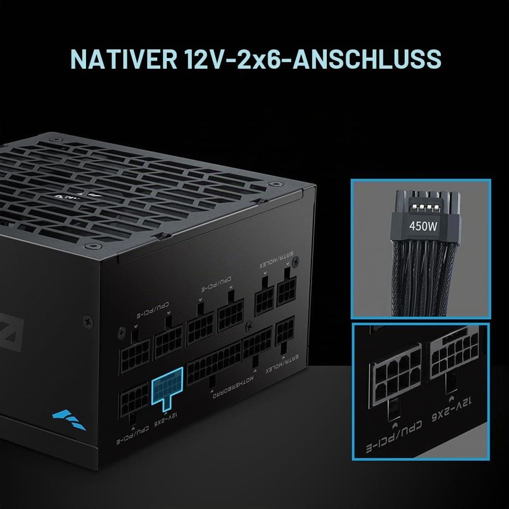 SAMA G850 850W vollmodulares Netzteil– 80 Plus Gold Zertifiziert | ATX 3.1 & PCIe 5.1 kompatibel | 12 V-2x6-Grafikkarten-Stromstecker, japanische Kondensatoren,kompatibel mit der RTX50-Serie -Schwarz G850W Schwarz Schwarz Bild 5