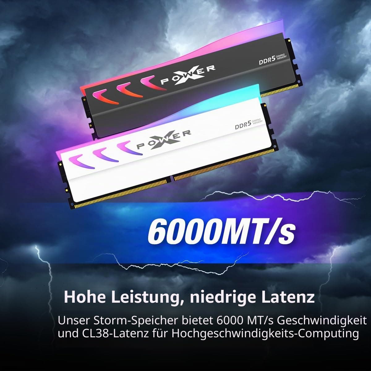 Silicon Power DDR5 64GB (2x32GB) Storm RGB 6000MT/s (PC5-48000) 288-pin CL38 1.35V UDIMM Desktop Arbeitsspeicher RAM SP064GXLWU60BFDL Weiß Bild 7