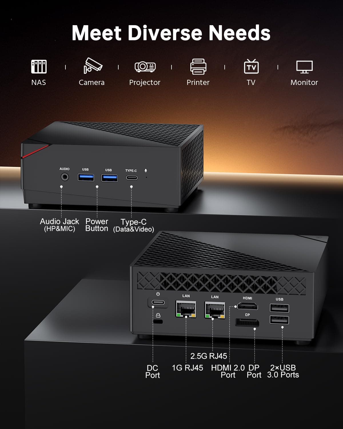 NiPoGi AM06 PRO Mini PC АMD Ryzen 5 7430U(6C/12T, bis zu 4,3 GHz), 16GB DDR4 512GB M.2 SSD Mini Desktop Computer WiFi 6, Dual LAN, DP/HDMI/Type-C 4K Triple Display Mini-PC mit VESA für Schule/Büro. Schwarz R5 7430U/ 16 + 512 Bild 7
