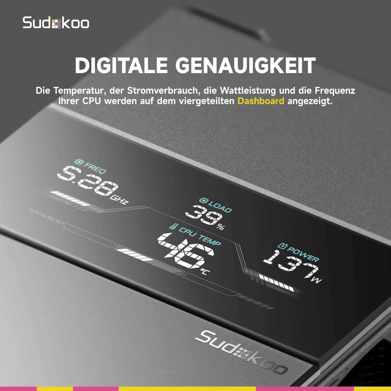 Sudokoo SK700V CPU Kühler AM5: PC Lüfter 120mm mit Display Digital &7 Heatpipes für AM5 Exklusiv - CPU Cooler mit 120mm Lüfter & Single Tower - Luftkühler van Volle RAM-Freiheit, 5 Jahre Garantie SK700V Schwarz Bild 5