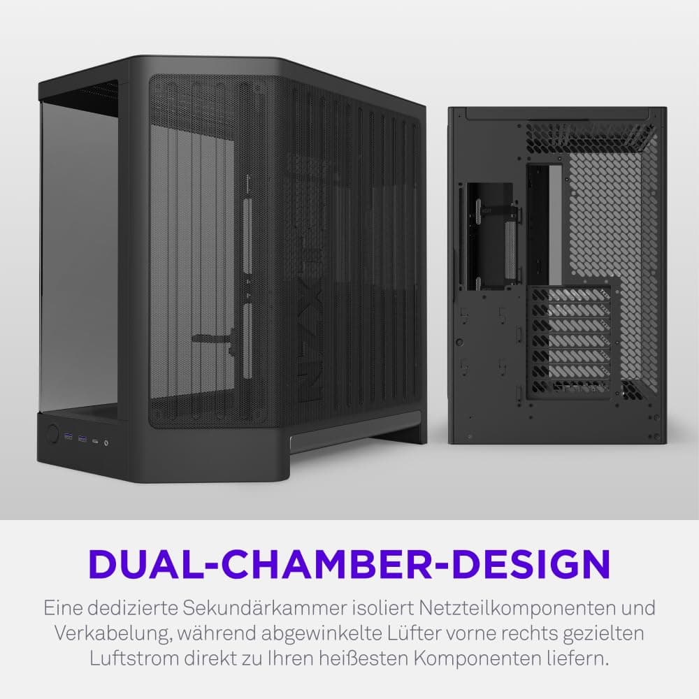 NZXT H6 Kompaktes Dual-Chamber-ATX-PC-Gehäuse - Unterstützung für 10x 120-mm-Lüfter - 360-mm-Radiator - Back-Connect-Motherboard-Ready - Nahtloses geschwungenes gehärtetes Glas - Schwarz Bild 5