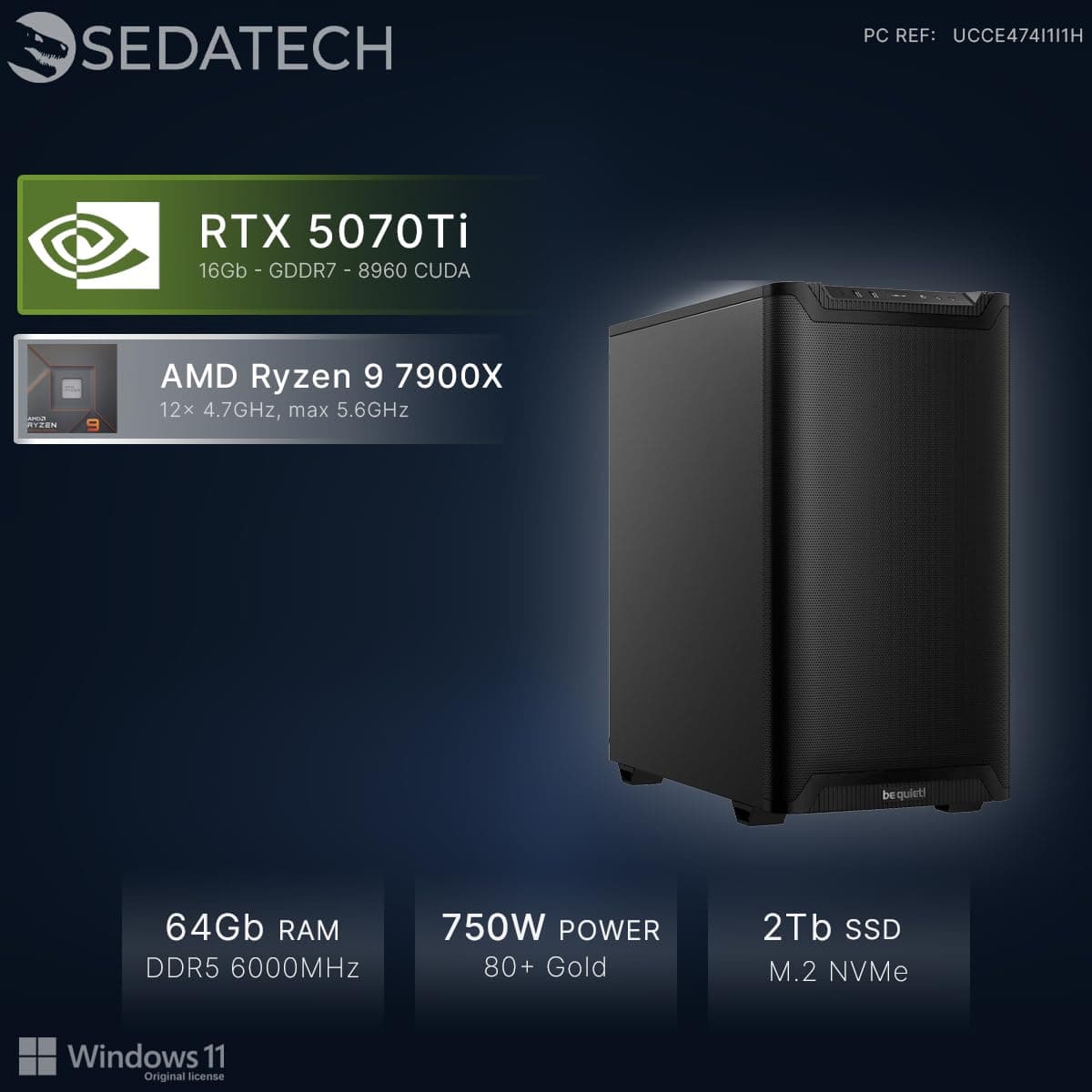 Sedatech Gaming PC • RTX 5070 Ti | AMD Ryzen 9 7900X | 64GB DDR5 | 2TB SSD M.2 | WLAN 6E | BT 5.3 | Win 11 05) Ryzen 9 7900X - RTX5070Ti - 64Gb Bild 3