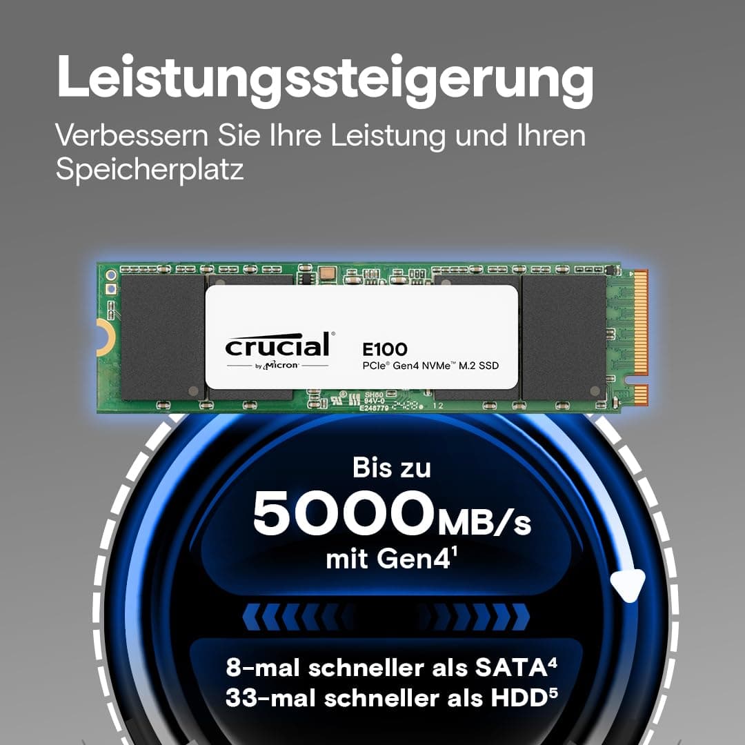Crucial E100 1TB M.2 PCIe Gen4 NVMe Interne SSD, bis 5.000 MB/s, Laptop und Desktop kompatibel - CT1000E100SSD8 Bild 3