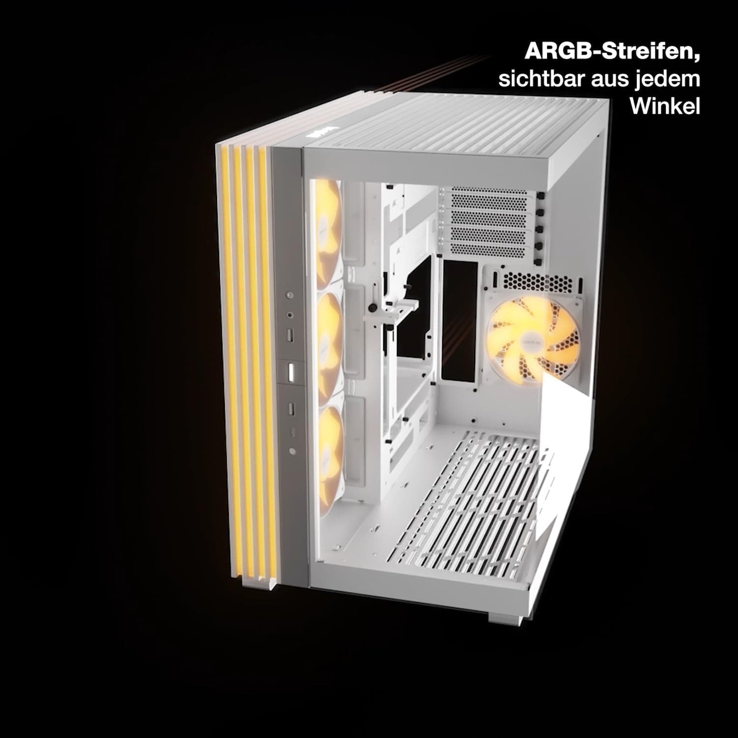 be quiet! Light Base 600 DX White PC-Gehäuse, atemberaubender Panorama-Blick, Show Case, Dual Chamber Design, massiver ARGB LED-Streifen, invertiert und horizontal nutzbar, Backside Connector Design Bild 5