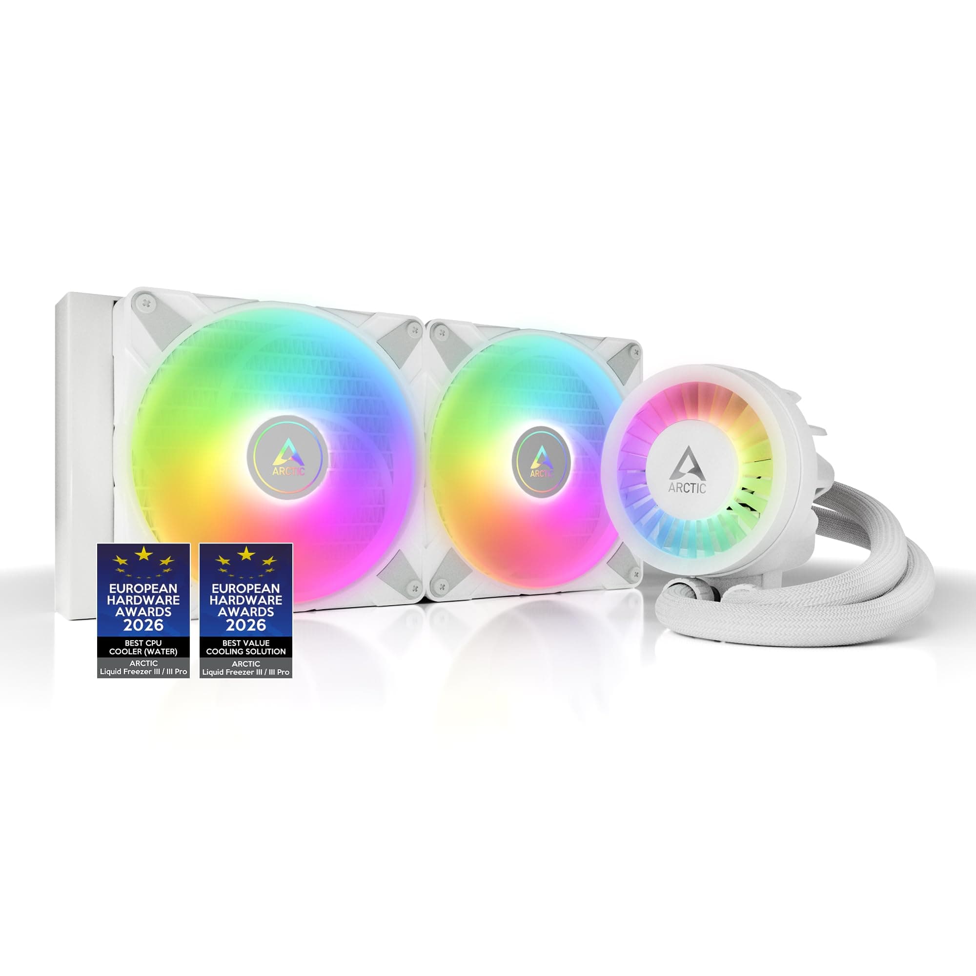 ARCTIC Liquid Freezer III 280 A-RGB - Wasserkühlung PC, AIO CPU Wasserkühler, Intel & AMD, effiziente PWM-gesteuerte Pumpe, Lüfter: 200–1900 rpm, LGA1851 und LGA1700 Contact Frame - Weiß weiß Liquid Freezer III 280 A-RGB