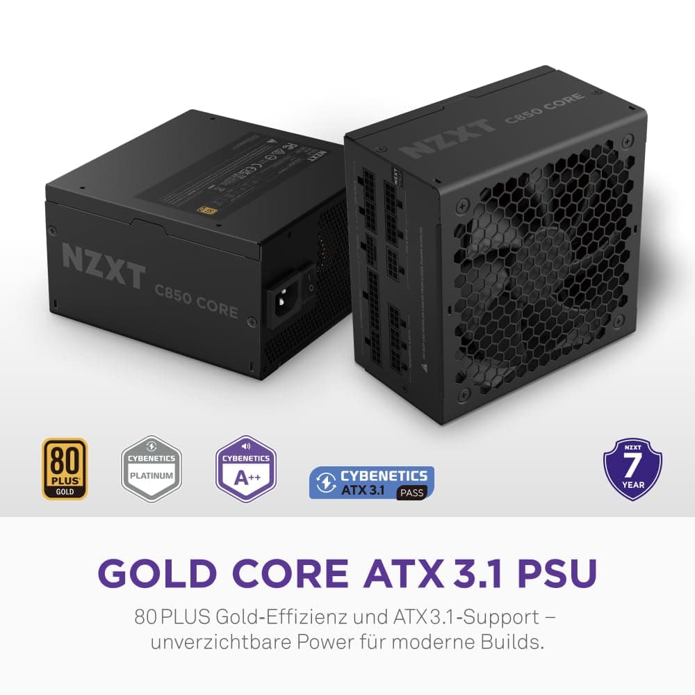 NZXT C850 Gold Core – 850W ATX 3.1 Netzteil – 80 Plus Gold – Cybenetics Platinum – Vollmodular – PCIe 5.1 600W 12V-2x6 – Zero-RPM-Lüfter – 105°C-Kondensatoren – Schwarz Bild 5