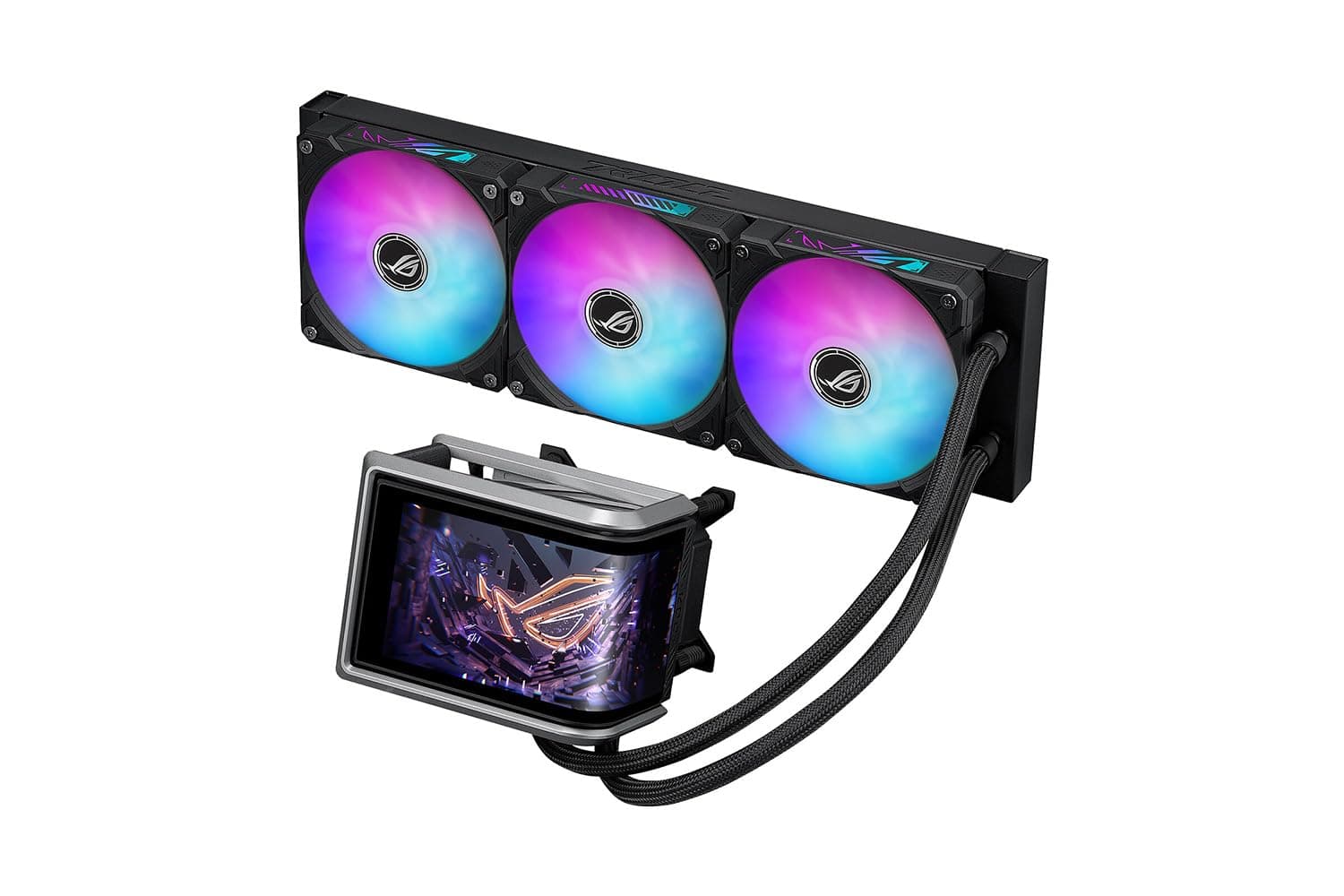 ASUS ROG Ryuo IV 360 ARGB All-in-One-CPU-Wasserkühlung (6,67-Zoll-AMOLED-Display, 3D-Videos, Asetek Emma Gen8 V2-Pumpe, 3x Daisy-Chain-Lüfter, Intel LGA 1851, 1700, 1200, 115X, AMD AM5, AM4, Schwarz) Bild 2