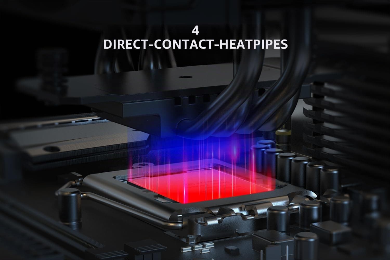 ID-COOLING FROZN A410 Black - Schwarzer Luft-CPU-Kühler, 4×Ф6mm Heatpipes, 120x120x25mm FDB-Lüfter, TDP 220W, kompatibel mit Intel LGA1700/1851/1200/115X und AMD AM4/AM5 (152 mm Höhe). Bild 3
