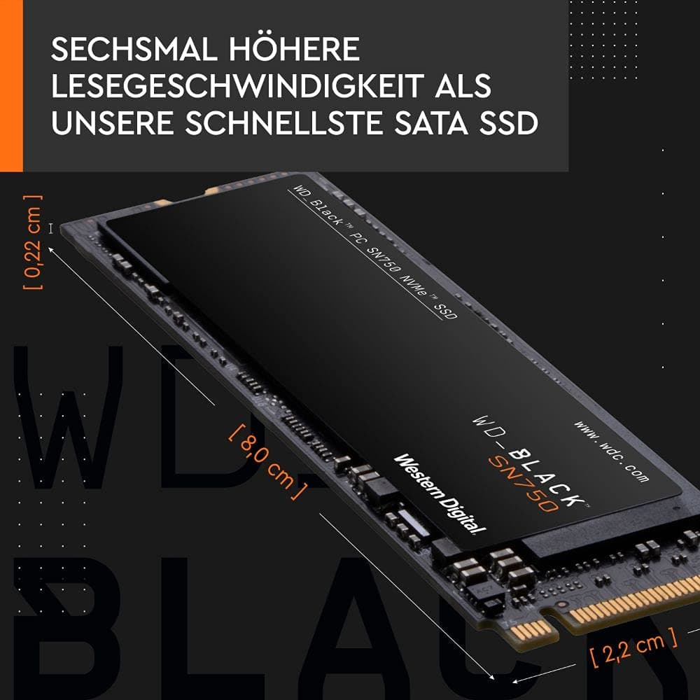 WD_BLACK SN750 NVMe SSD interne SSD 1 TB (Gaming SSD, 3.470 MB/s Lesegeschwindigkeit, schlankes Design, NVMe SSD-Performance, WD_BLACK SSD Dashboard) schwarz Bild 4