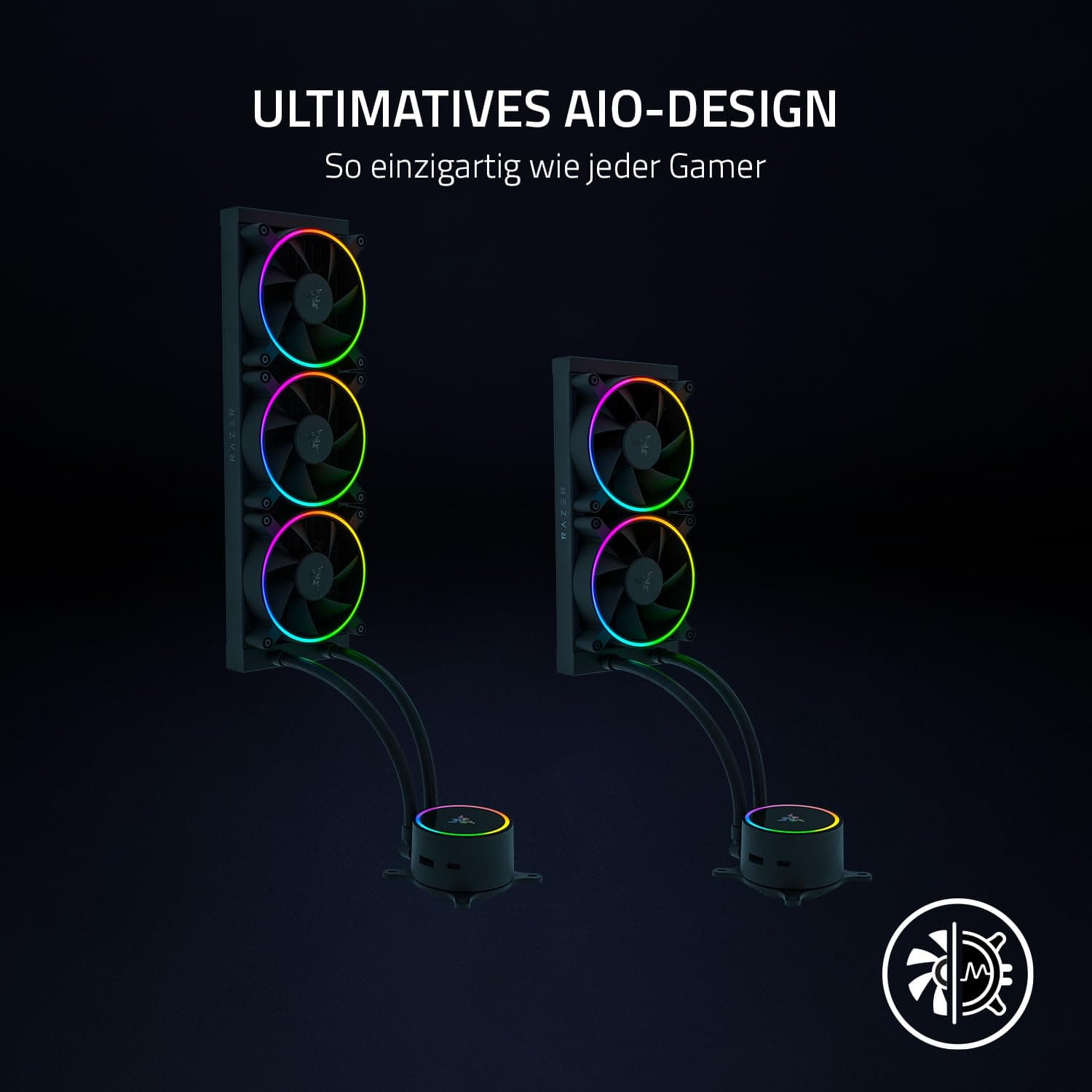 Razer Hanbo Chroma RGB - CPU Flüssig-Kühler mit AIO Liquid Cooler 2x 240mm Lüfter (9-pin Anschluß, Chroma RGB Lüfter, aRGB Pump Cap) Schwarz Bild 5
