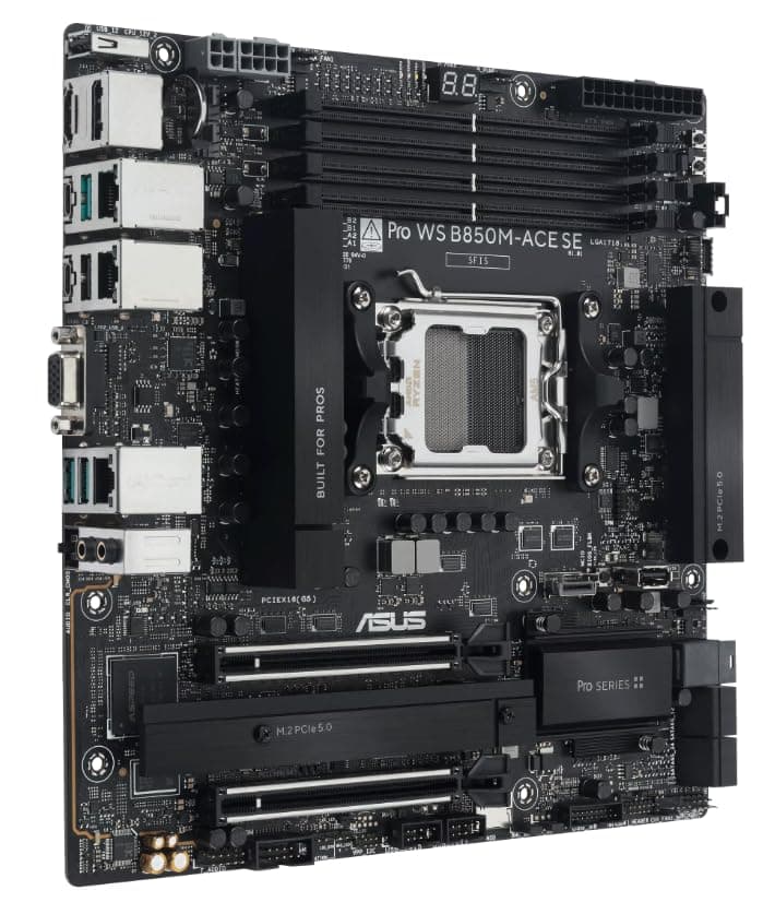 ASUS Pro WS B850M-ACE SE AMD Micro-ATX Mainboard (mit Server-Grade IPMI Management, PCIe 5.0 x 16, PCIe 5.0 M.2, PCIe 5.0 MCIO, U.2 Anschluss, 10Gb und 2.5Gb Ethernet, bereit für USB4) Bild 2
